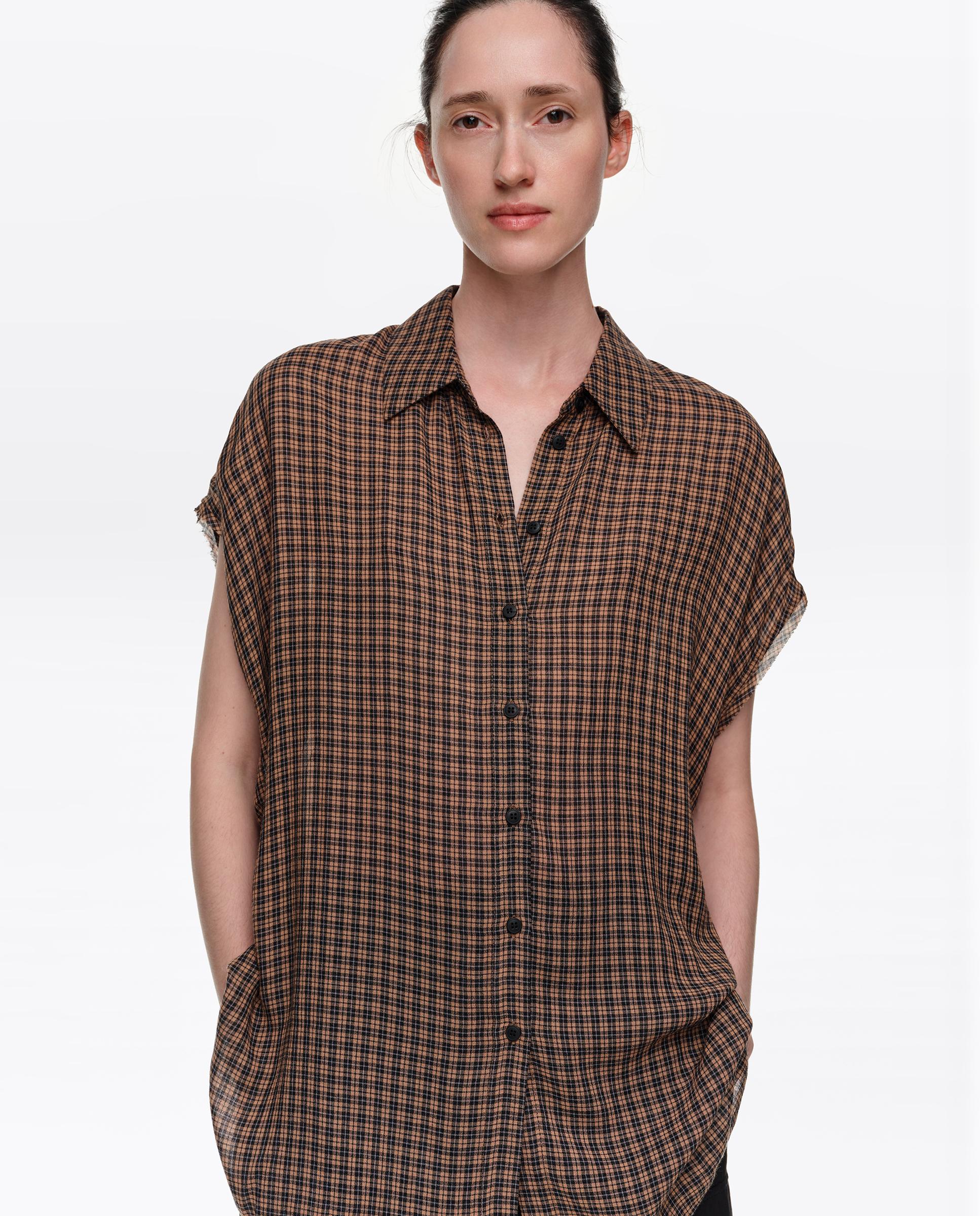 Camisa de mujer manga caída cuadros - Bimba y Lola - Marrón Marrón-2