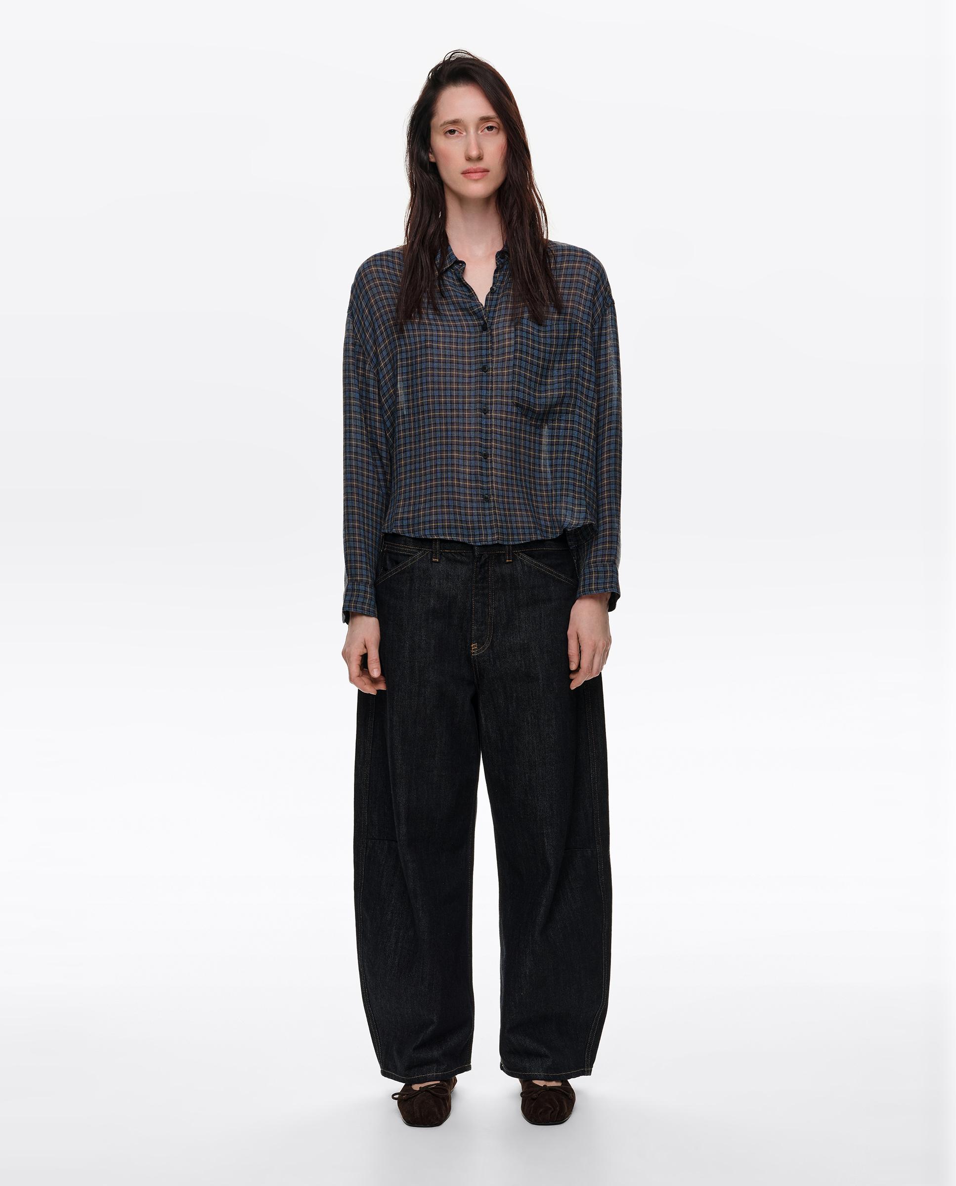 Camisa de mujer fluida boxy cuadros - Bimba y Lola - Azul Azul-1