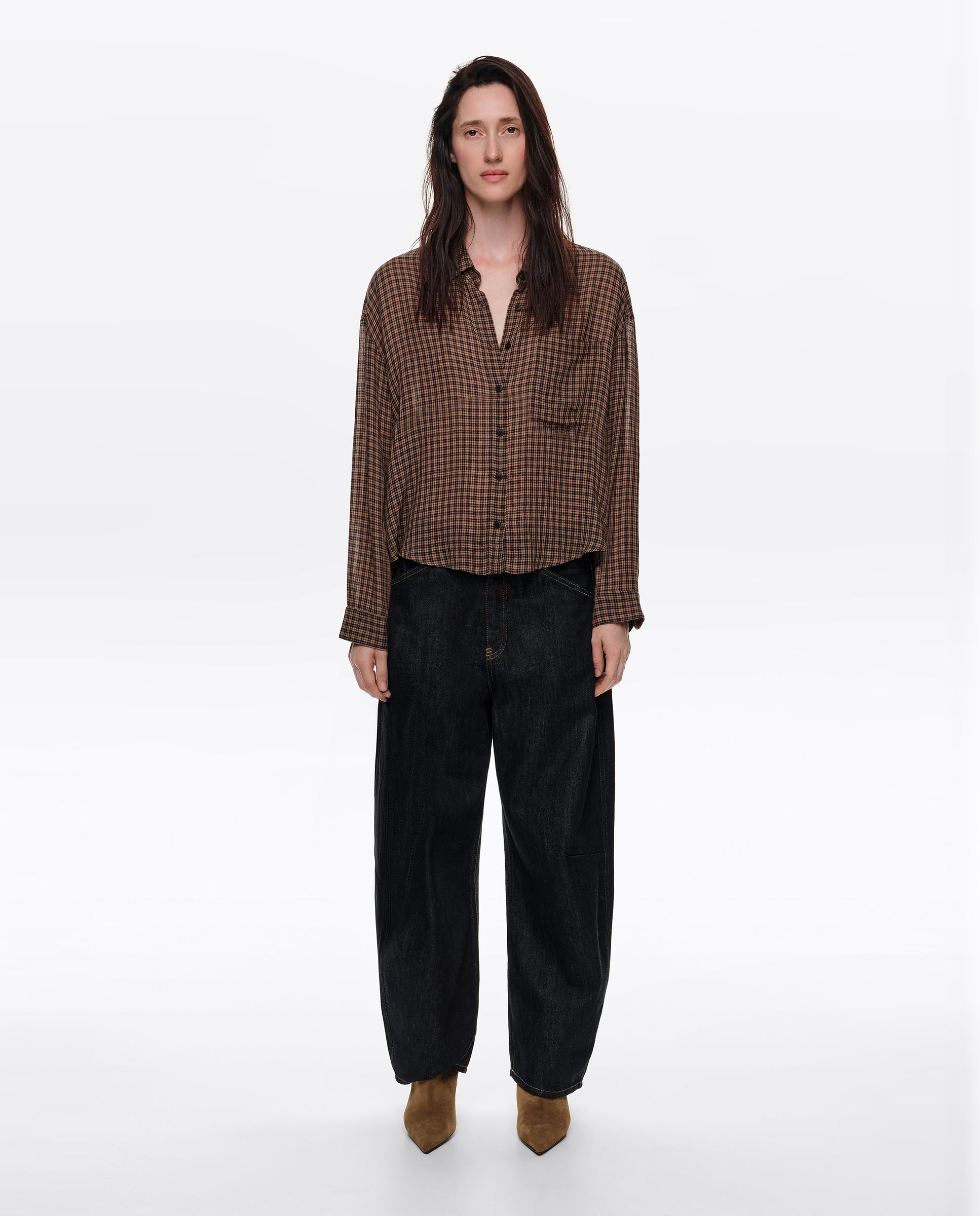 Camisa de mujer fluida boxy cuadros - Bimba y Lola - Marrón Marrón-1