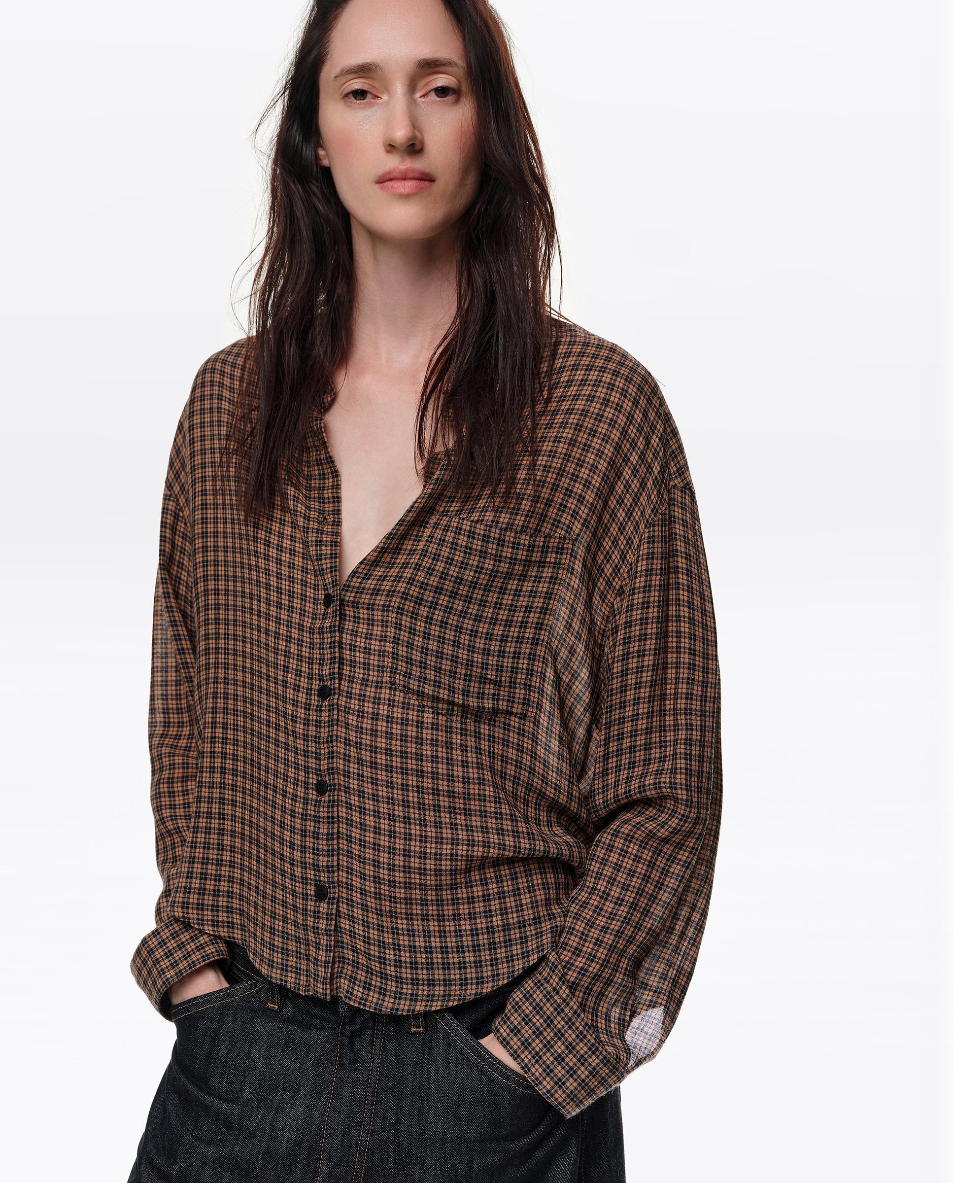 Camisa de mujer fluida boxy cuadros - Bimba y Lola - Marrón Marrón-2