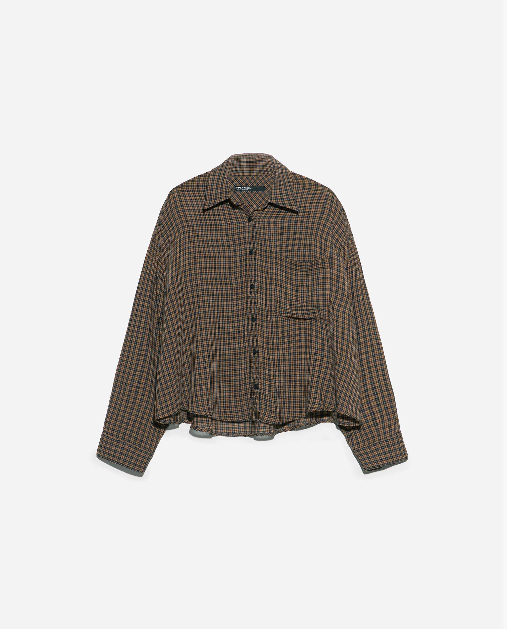 Camisa de mujer fluida boxy cuadros - Bimba y Lola - Marrón Marrón-6