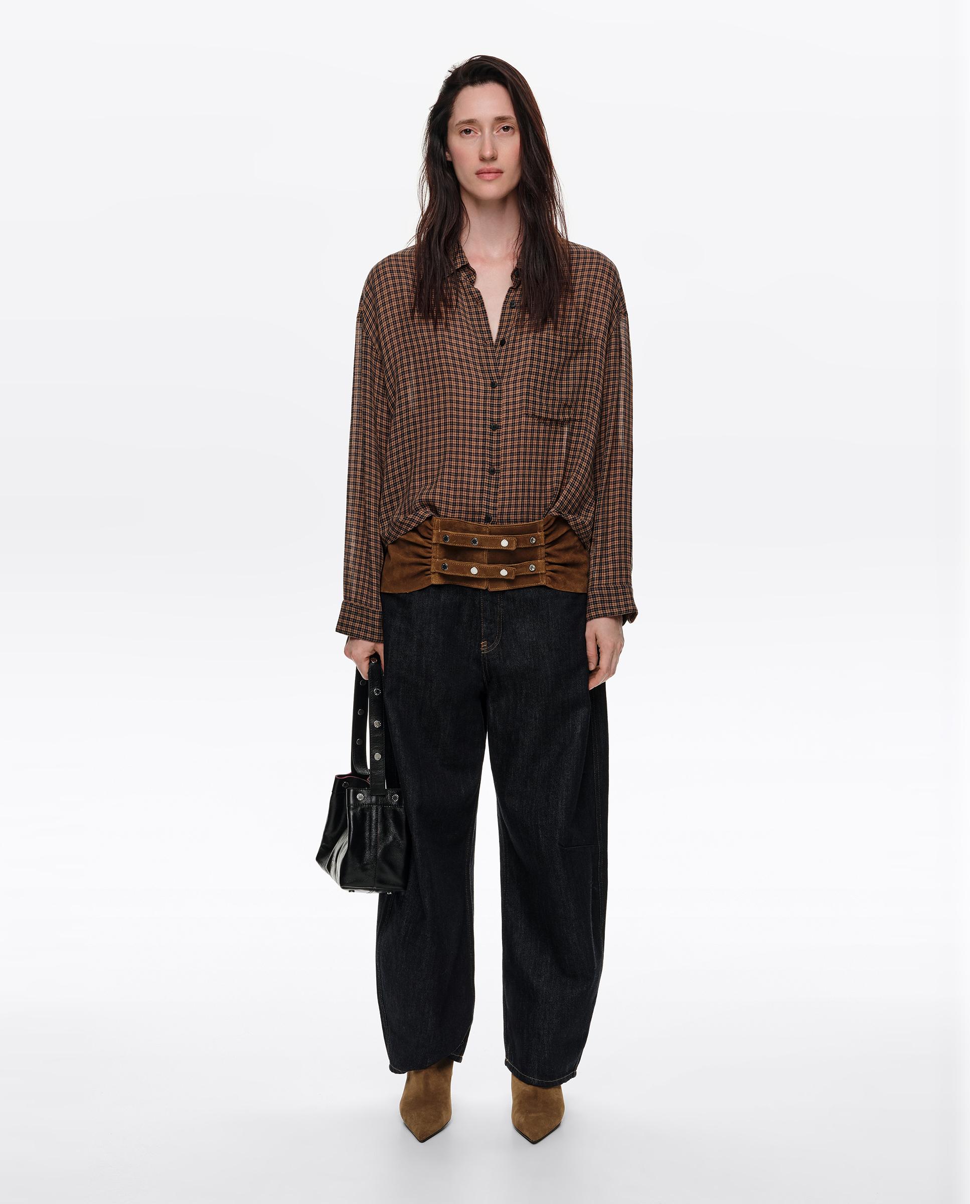 Camisa de mujer fluida boxy cuadros - Bimba y Lola - Marrón Marrón-5