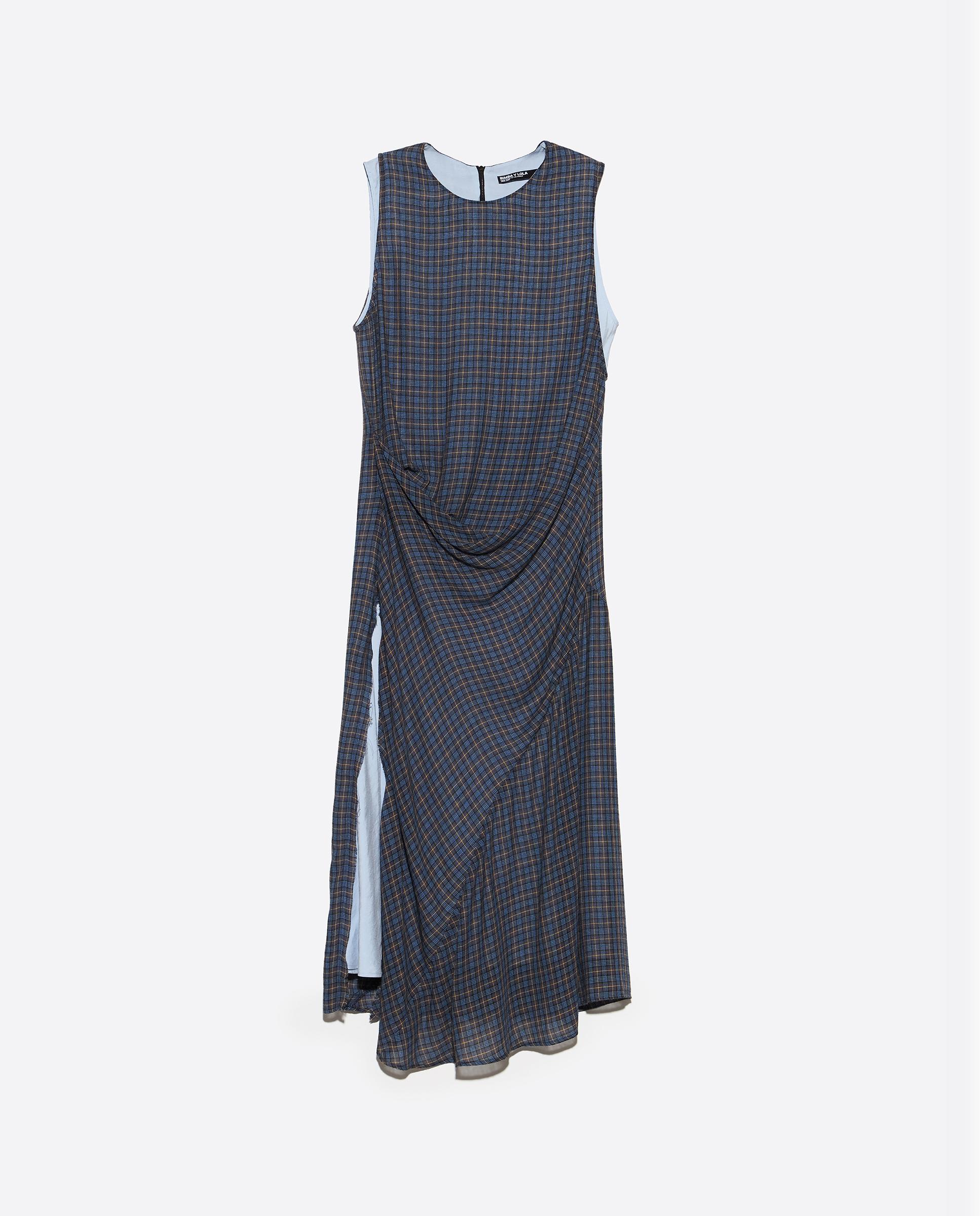 Vestido superpuesto fruncido cuadros - Bimba y Lola - Azul Azul-7