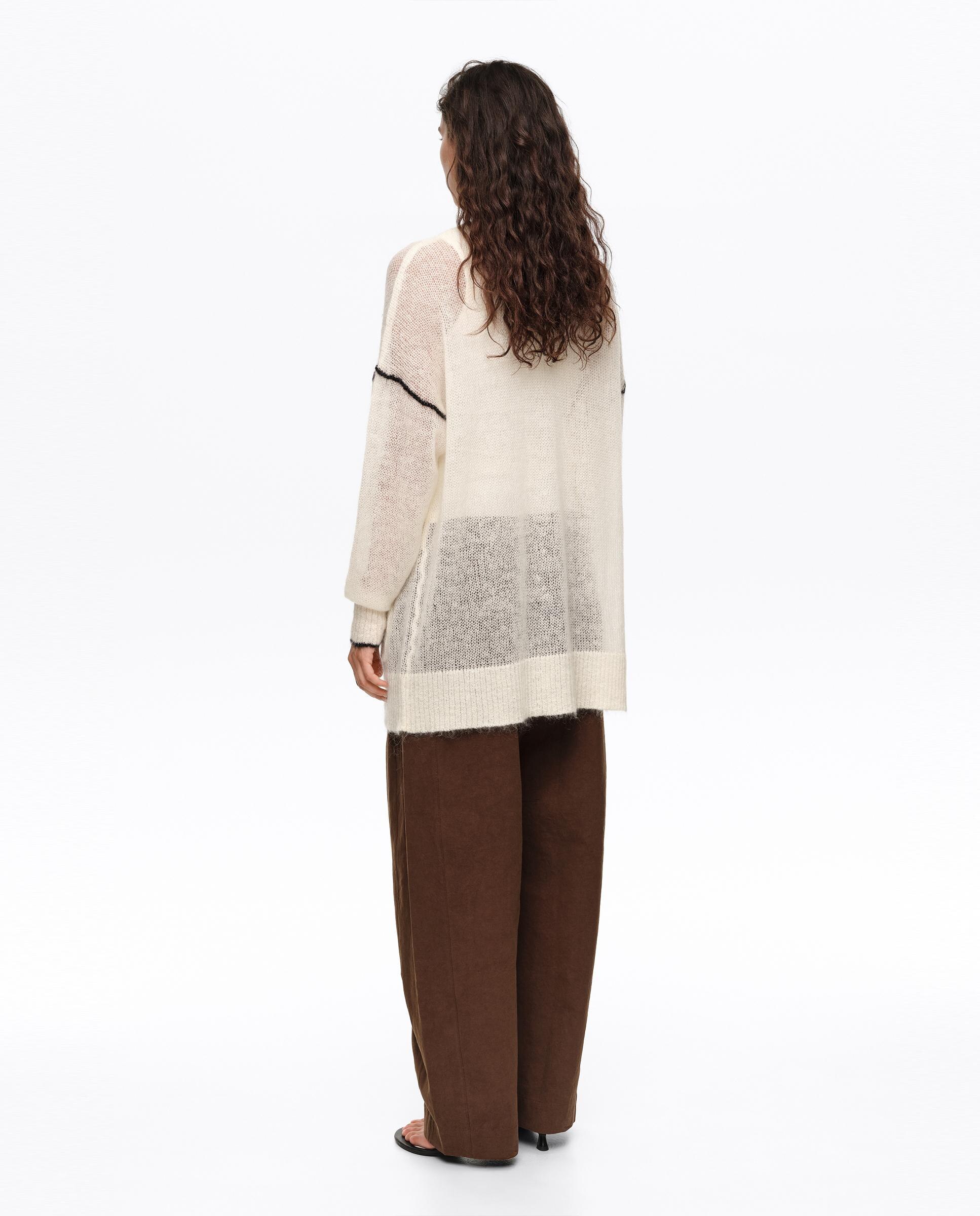 Cárdigan de mujer largo mohair con contrastes - Bimba y Lola - Marfil Marfil-4