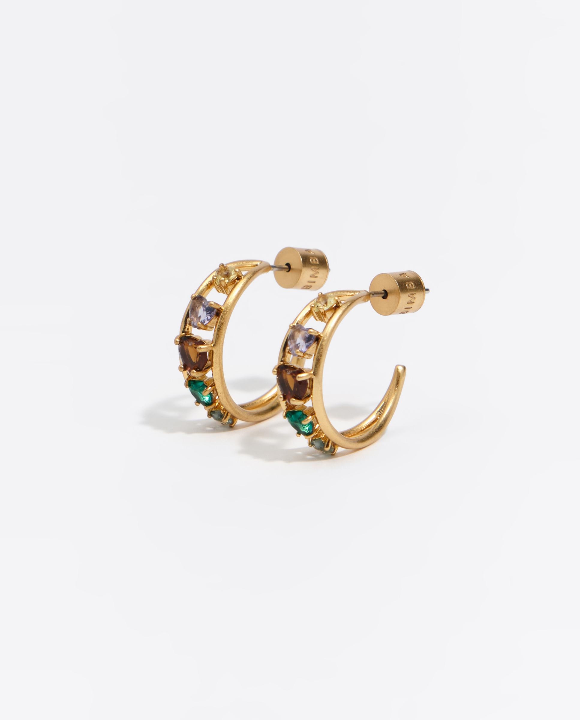 Pendientes aro mediano cristales corazón dorado envejecido - Bimba y Lola - Dorado Dorado-2