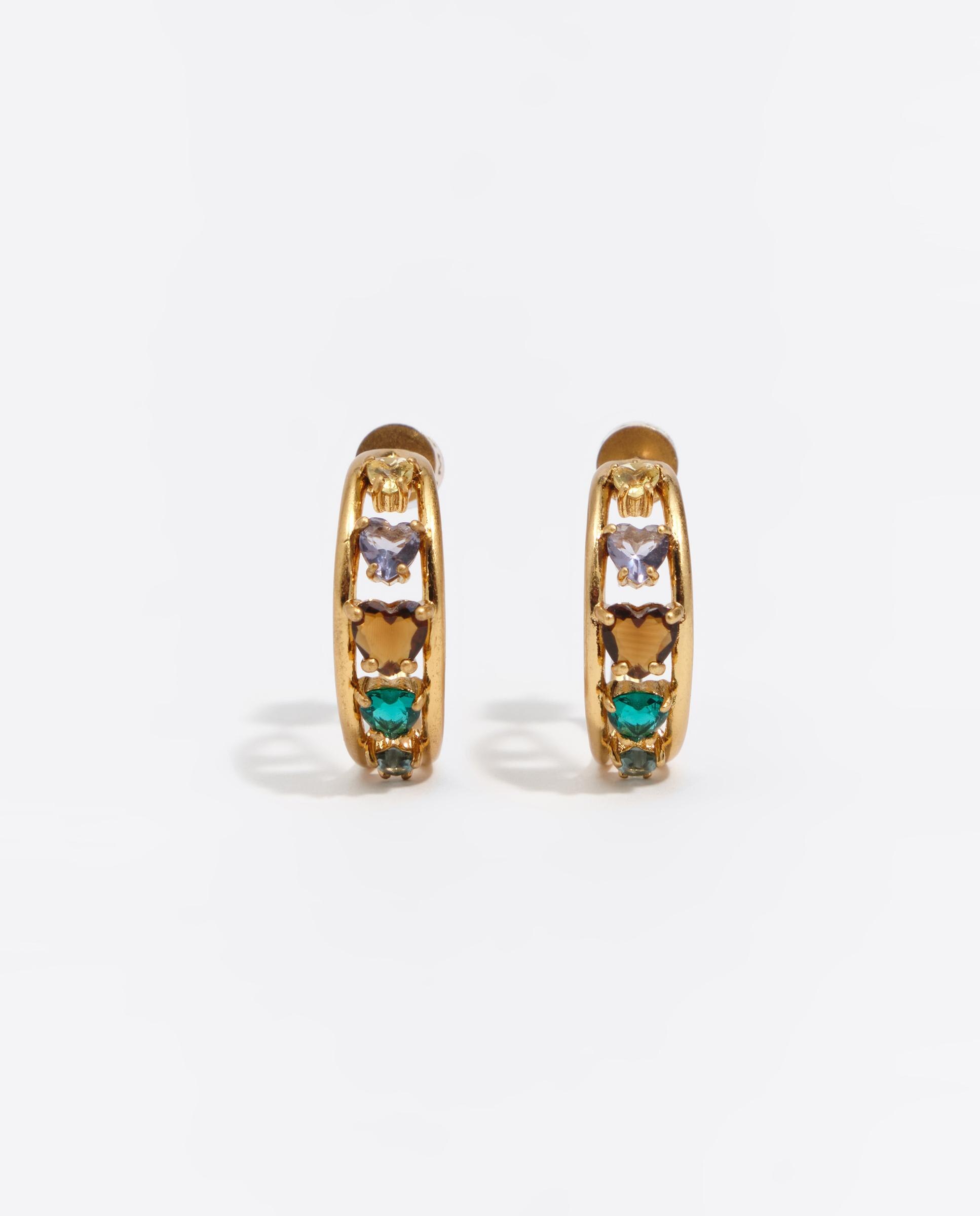 Pendientes aro mediano cristales corazón dorado envejecido - Bimba y Lola - Dorado Dorado-4