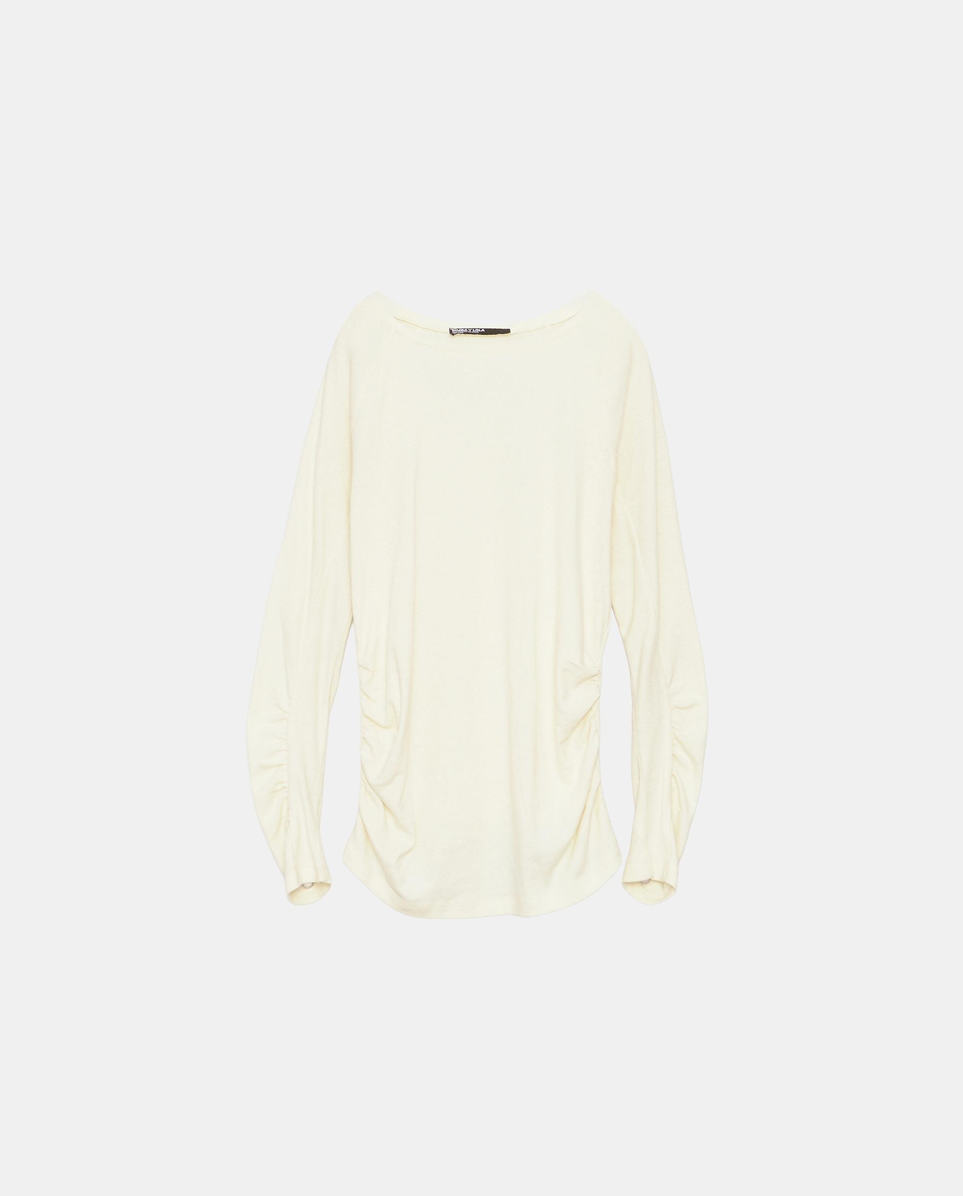 Camiseta de mujer ranglán fruncidos - Bimba y Lola - Marfil Marfil-5
