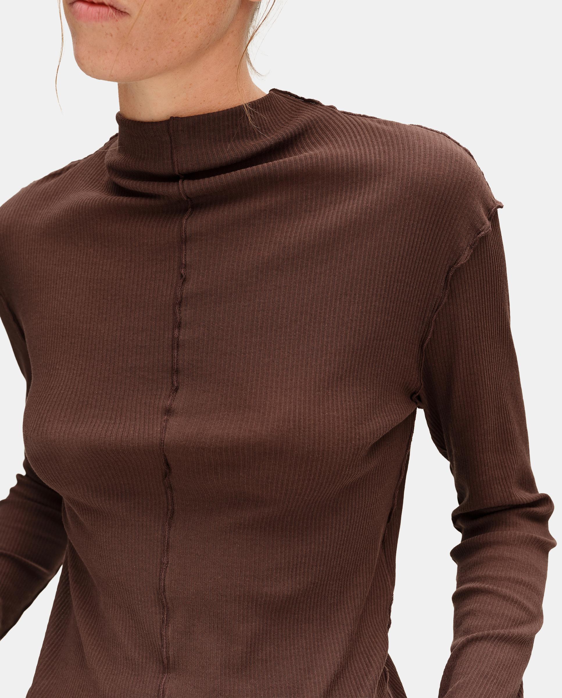 Camiseta de mujer canalé ajustada - Bimba y Lola - Marrón chocolate Marrón chocolate-2