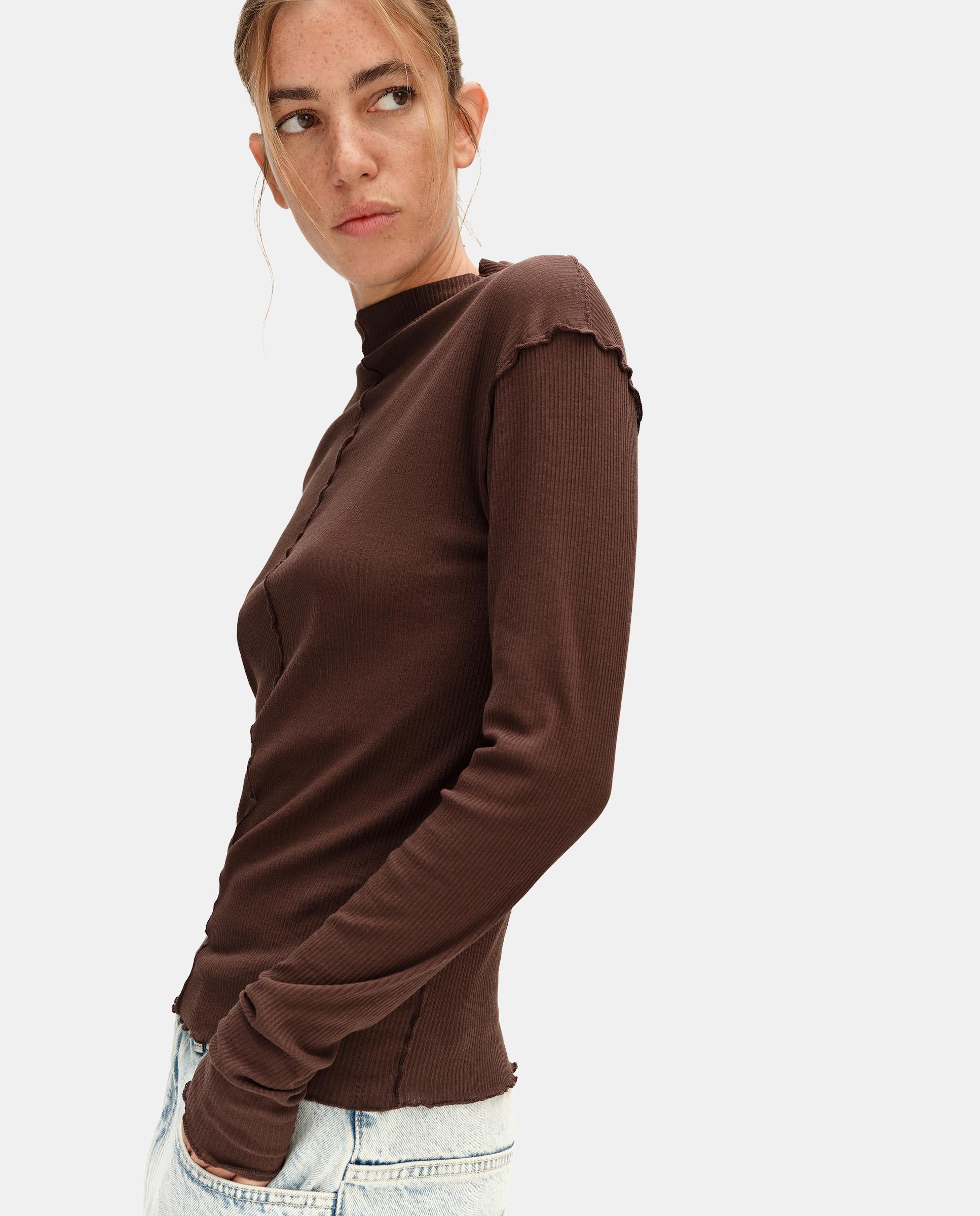 Camiseta de mujer canalé ajustada - Bimba y Lola - Marrón chocolate Marrón chocolate-3