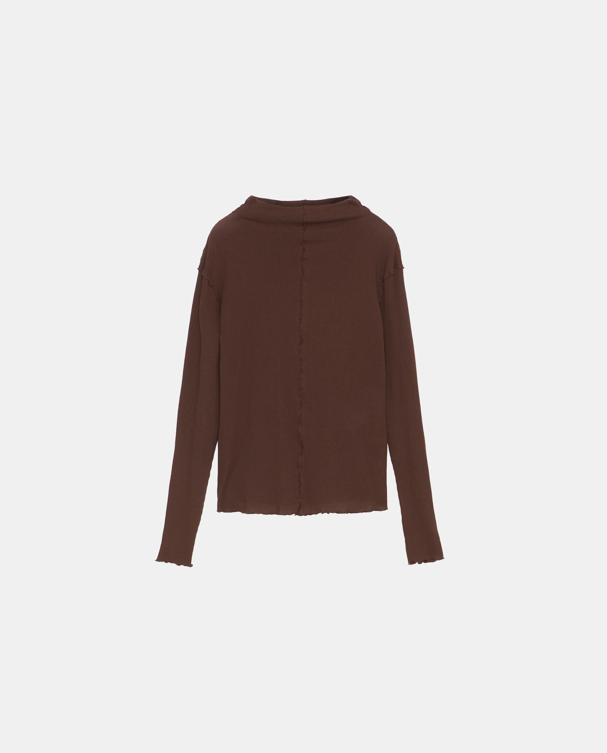 Camiseta de mujer canalé ajustada - Bimba y Lola - Marrón chocolate Marrón chocolate-5