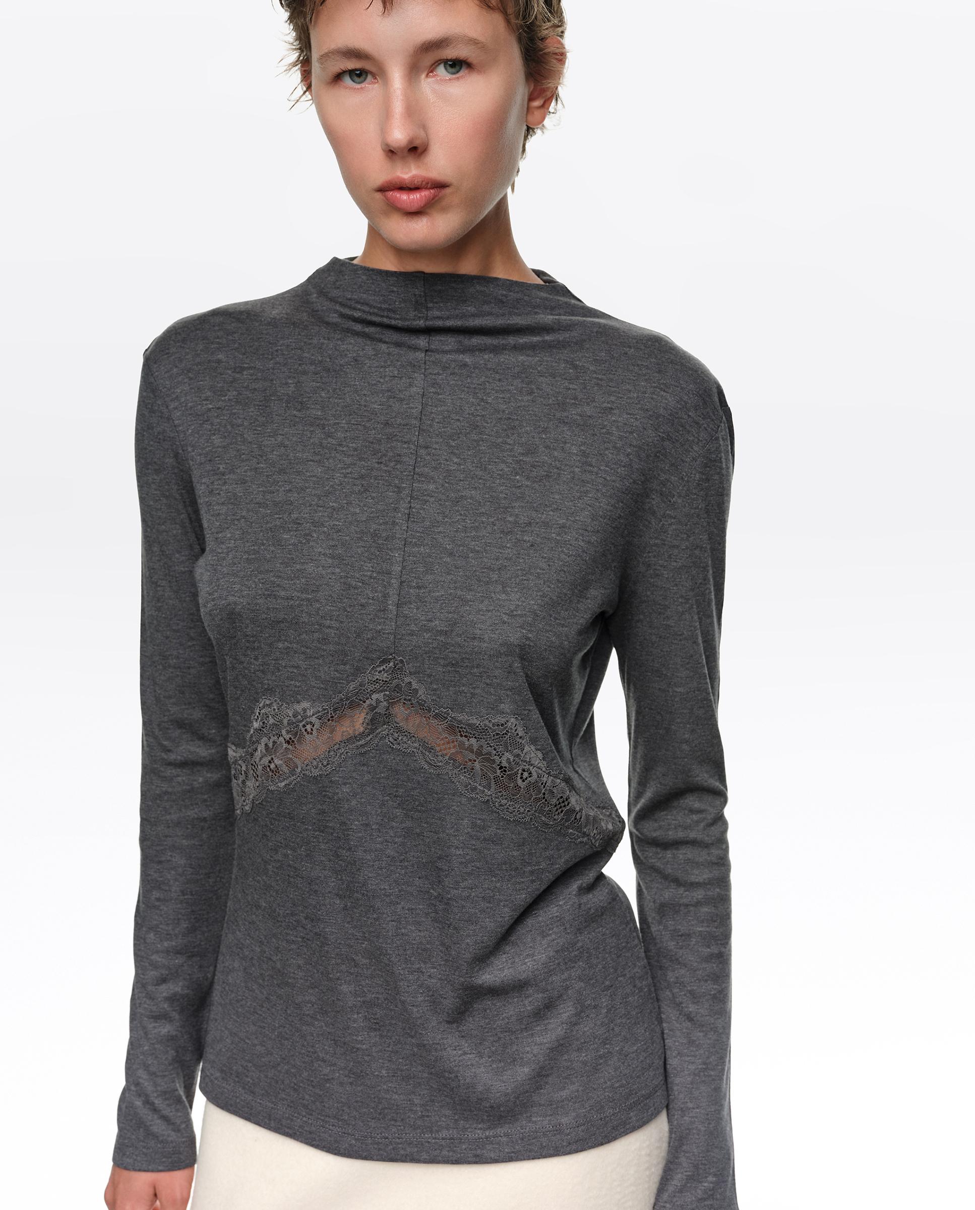 Camiseta de mujer manga larga encaje cintura - Bimba y Lola - Gris oscuro Gris oscuro-2