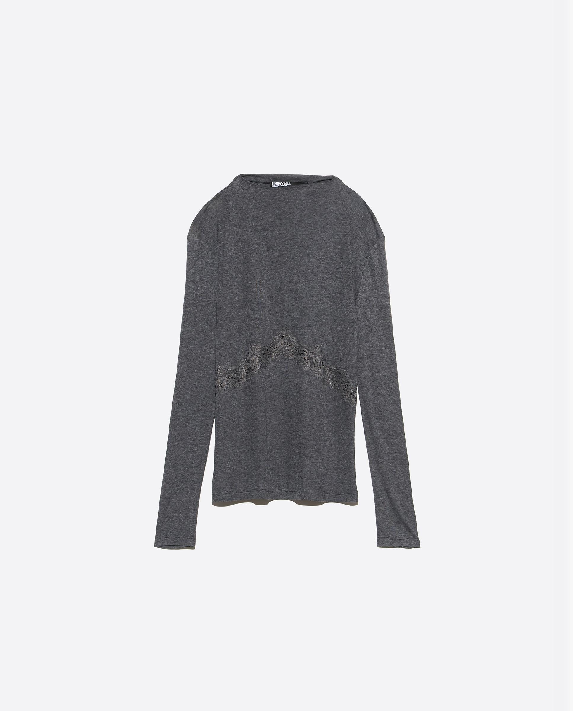 Camiseta de mujer manga larga encaje cintura - Bimba y Lola - Gris oscuro Gris oscuro-6