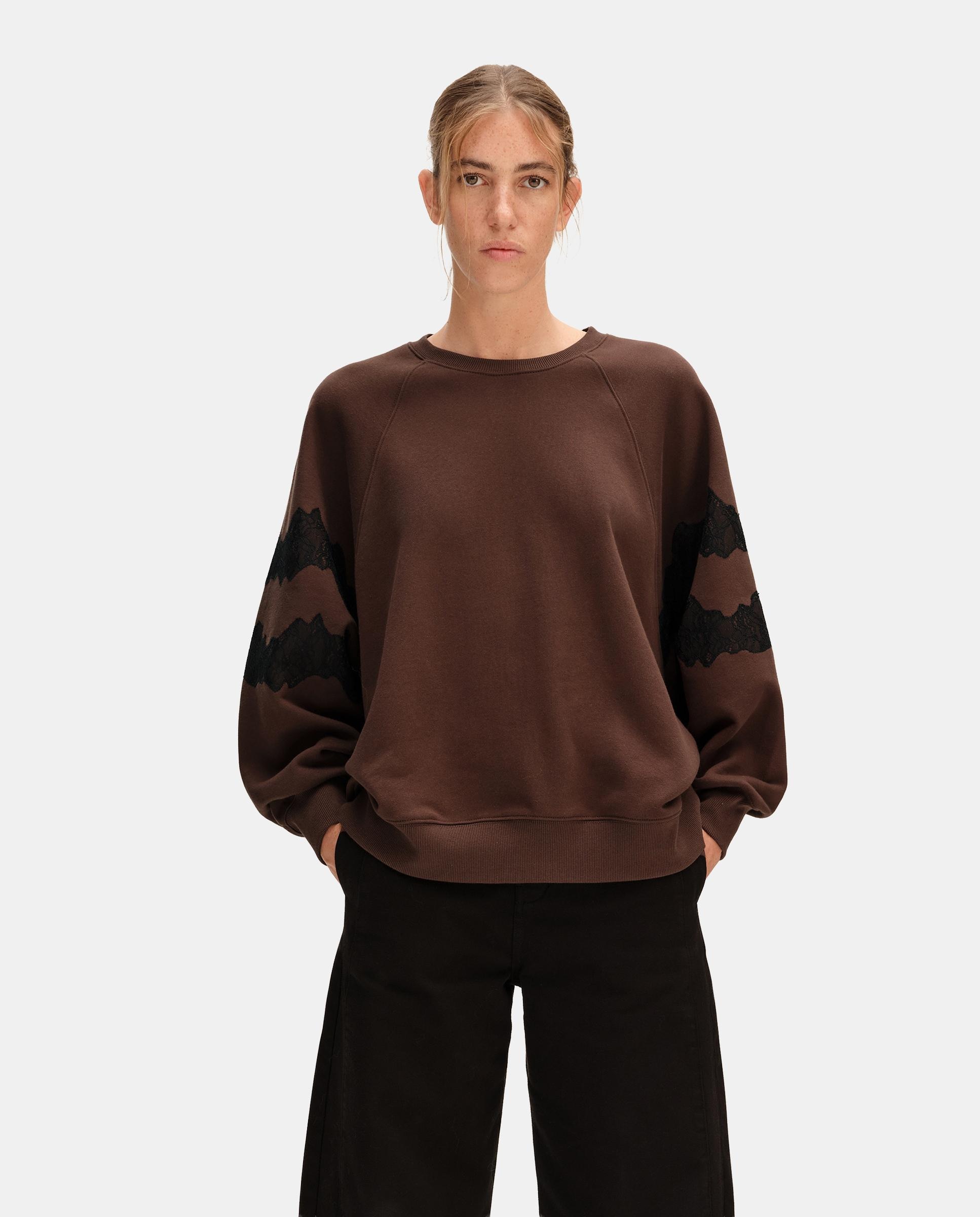 Sudadera de mujer oversize encajes - Bimba y Lola - Marrón chocolate Marrón chocolate-1