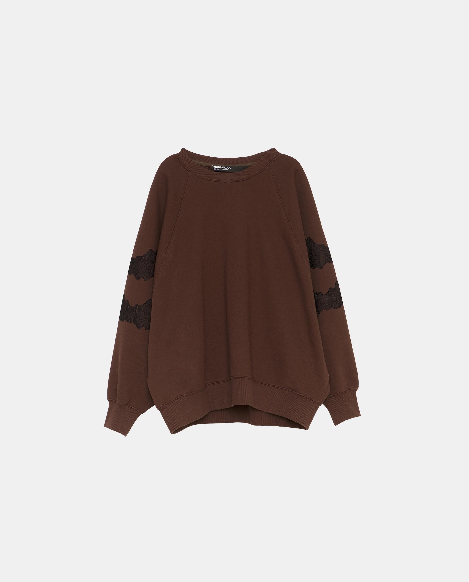 Sudadera de mujer oversize encajes - Bimba y Lola - Marrón chocolate Marrón chocolate-5