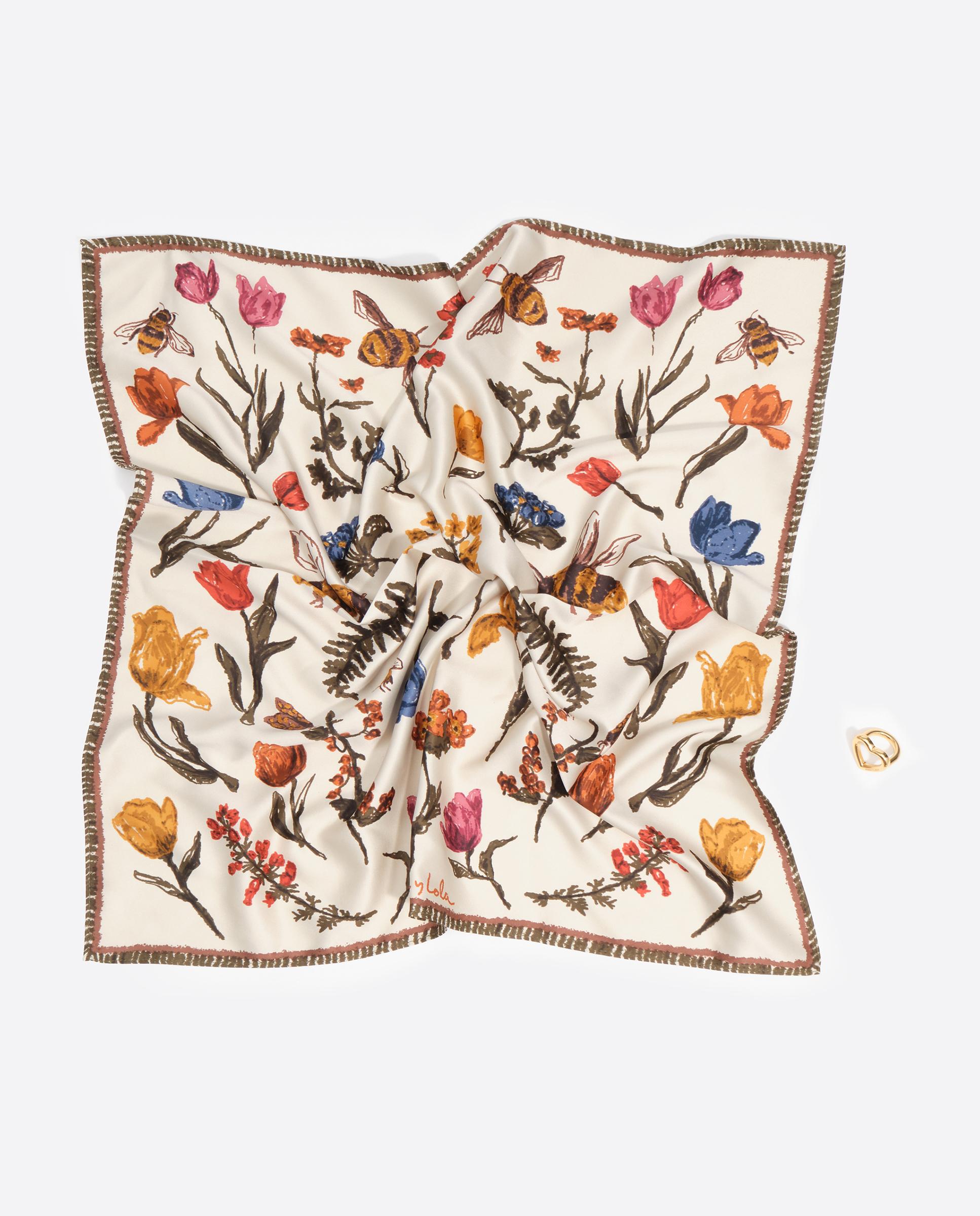 Pañuelo de mujer charm de flores y abejas - Bimba y Lola - Marfil Marfil-2