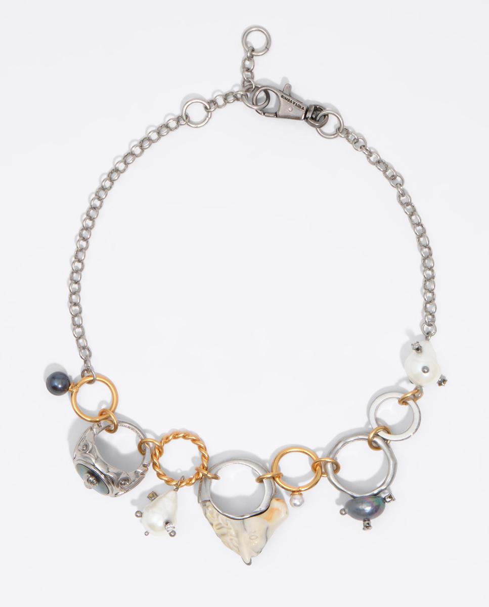 Imagen 0 de Collar cadena y anillos caballos Plateado