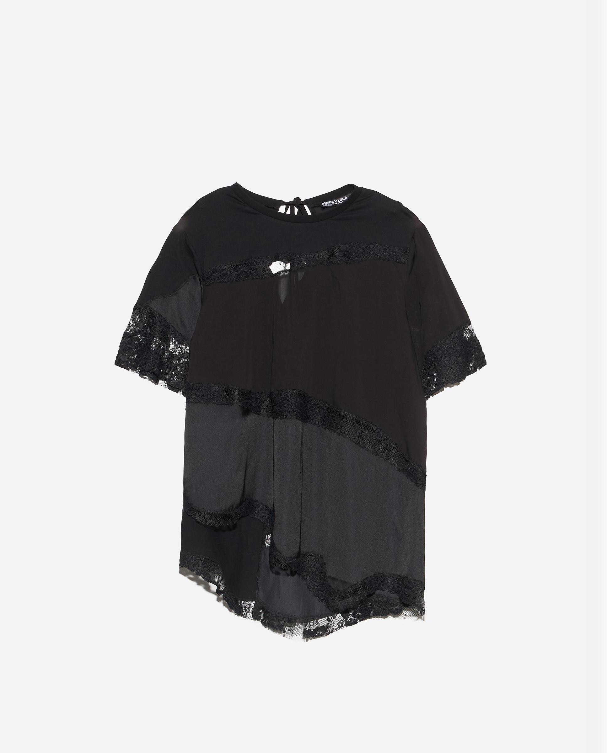 Camiseta de mujer patchwork encajes - Bimba y Lola - Negro Negro-6