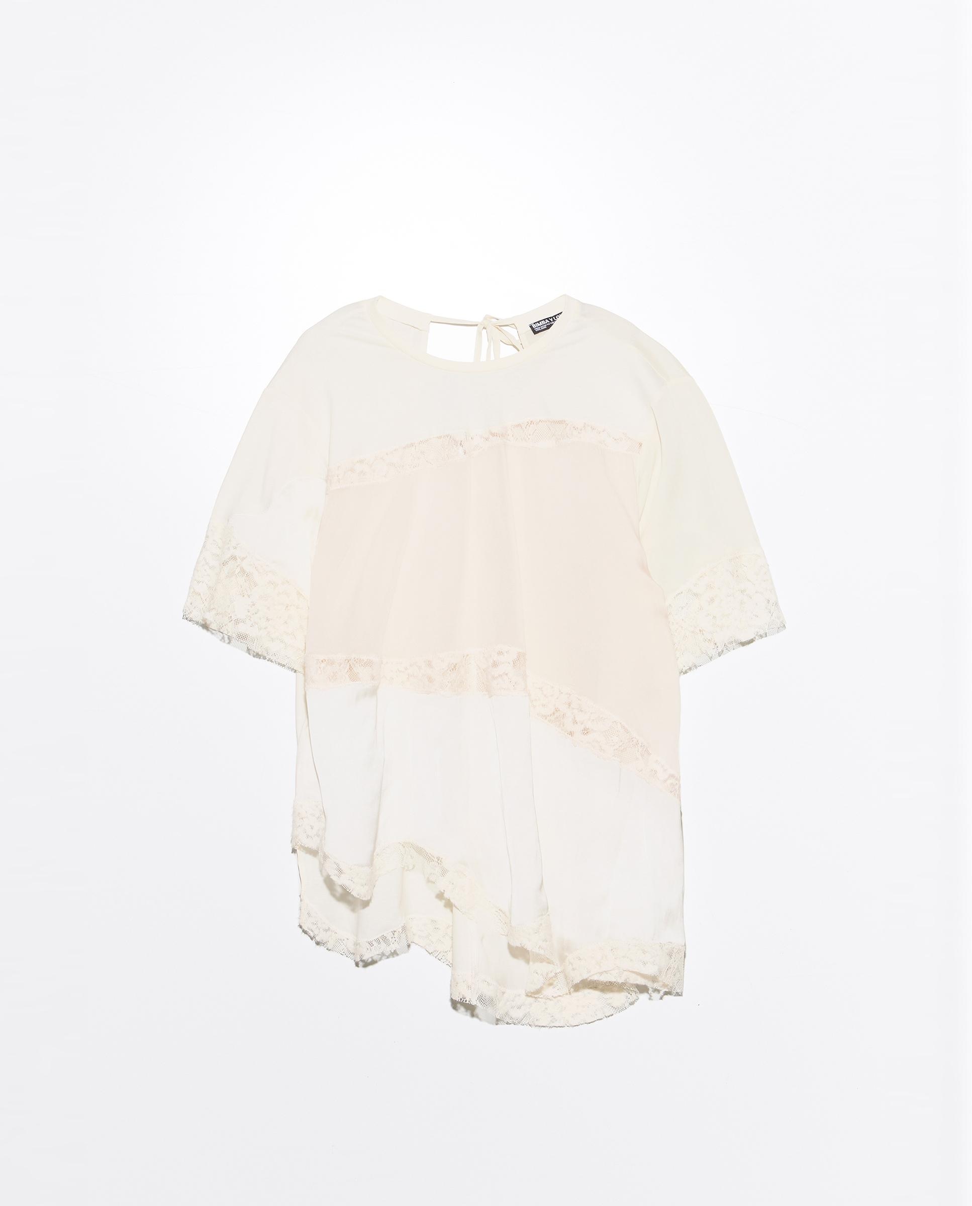 Camiseta de mujer patchwork encajes - Bimba y Lola - Marfil Marfil-6