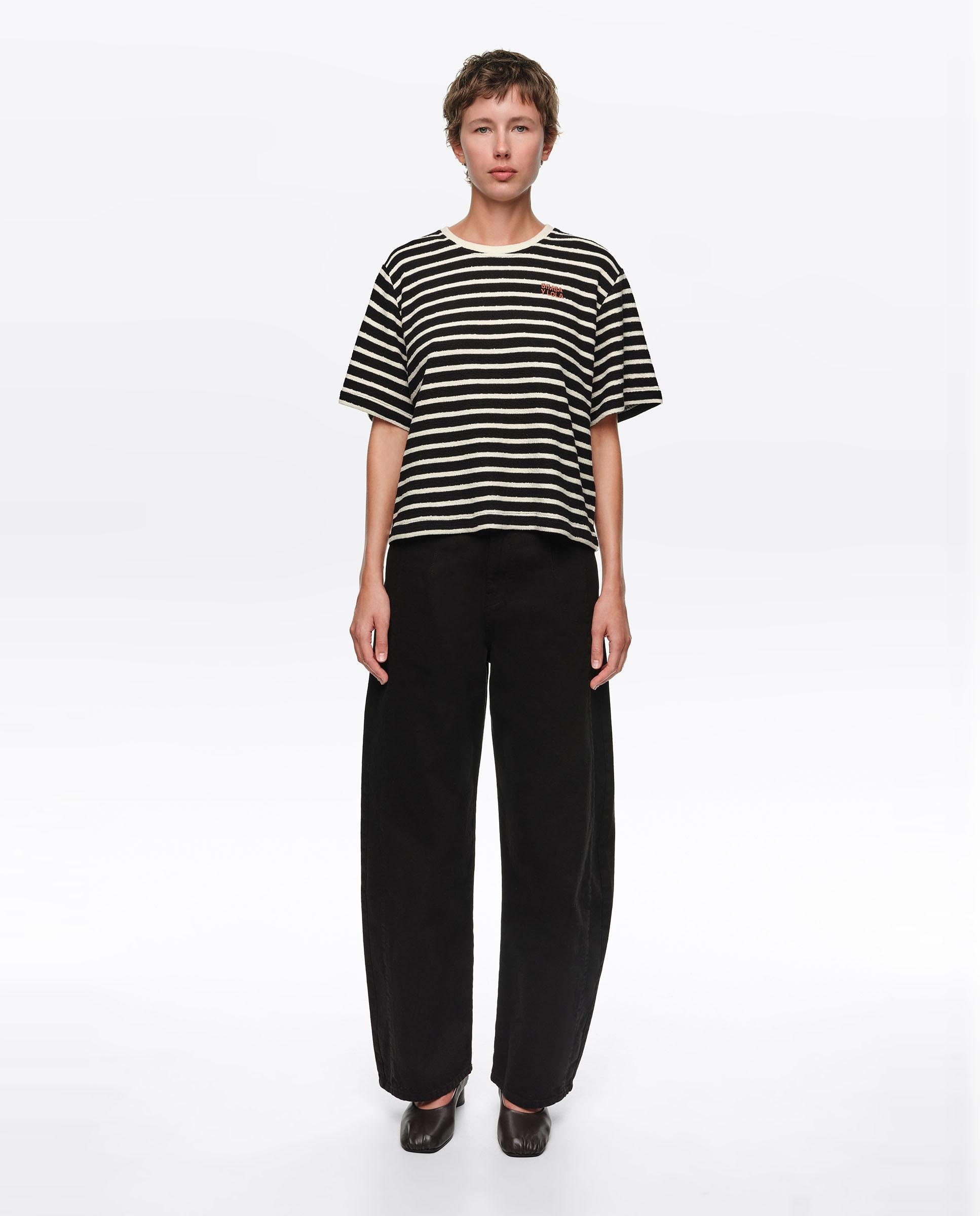 Camiseta de mujer boxy algodón rizado rayas - Bimba y Lola - Negro Negro-1