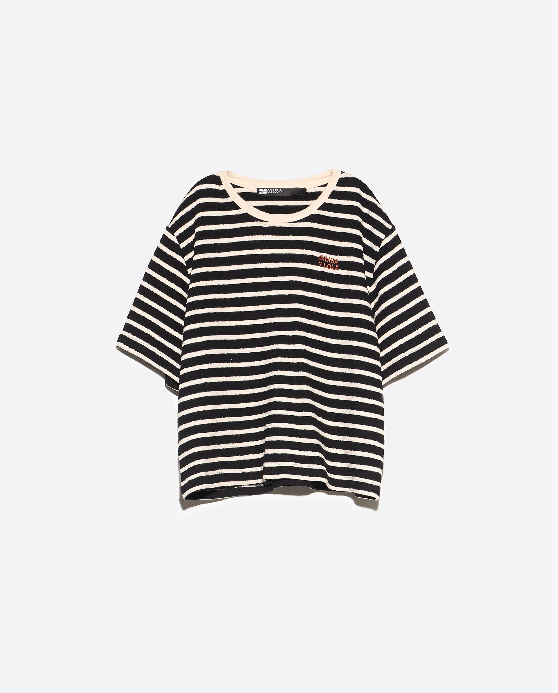 Camiseta de mujer boxy algodón rizado rayas - Bimba y Lola - Negro Negro-5