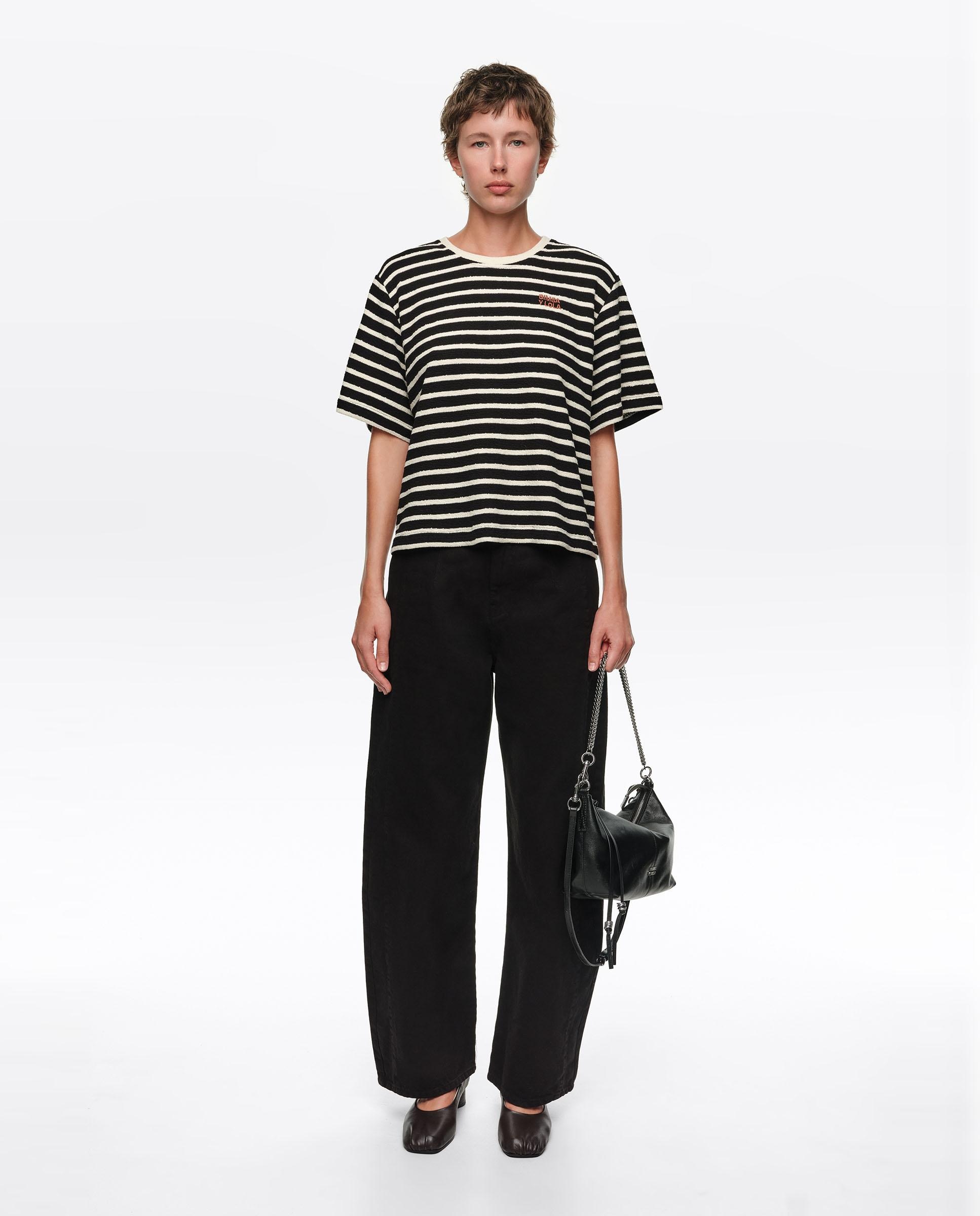 Camiseta de mujer boxy algodón rizado rayas - Bimba y Lola - Negro Negro-4