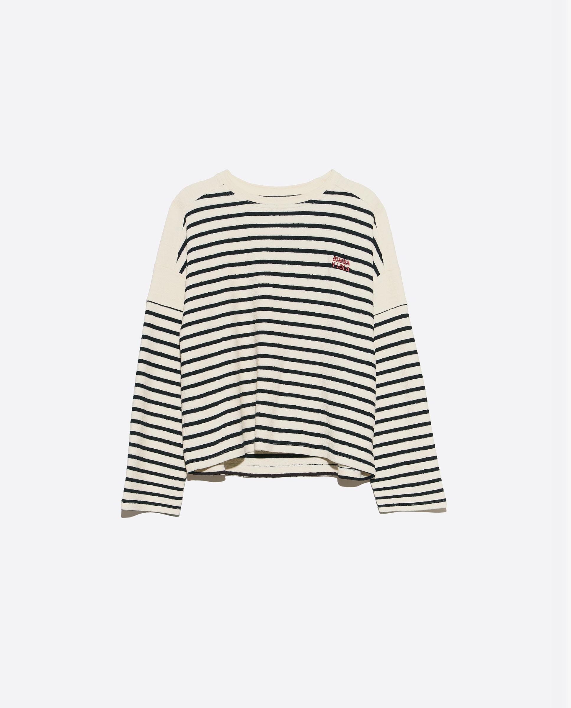 Camiseta de mujer manga larga algodón rizado rayas - Bimba y Lola - Marfil Marfil-6