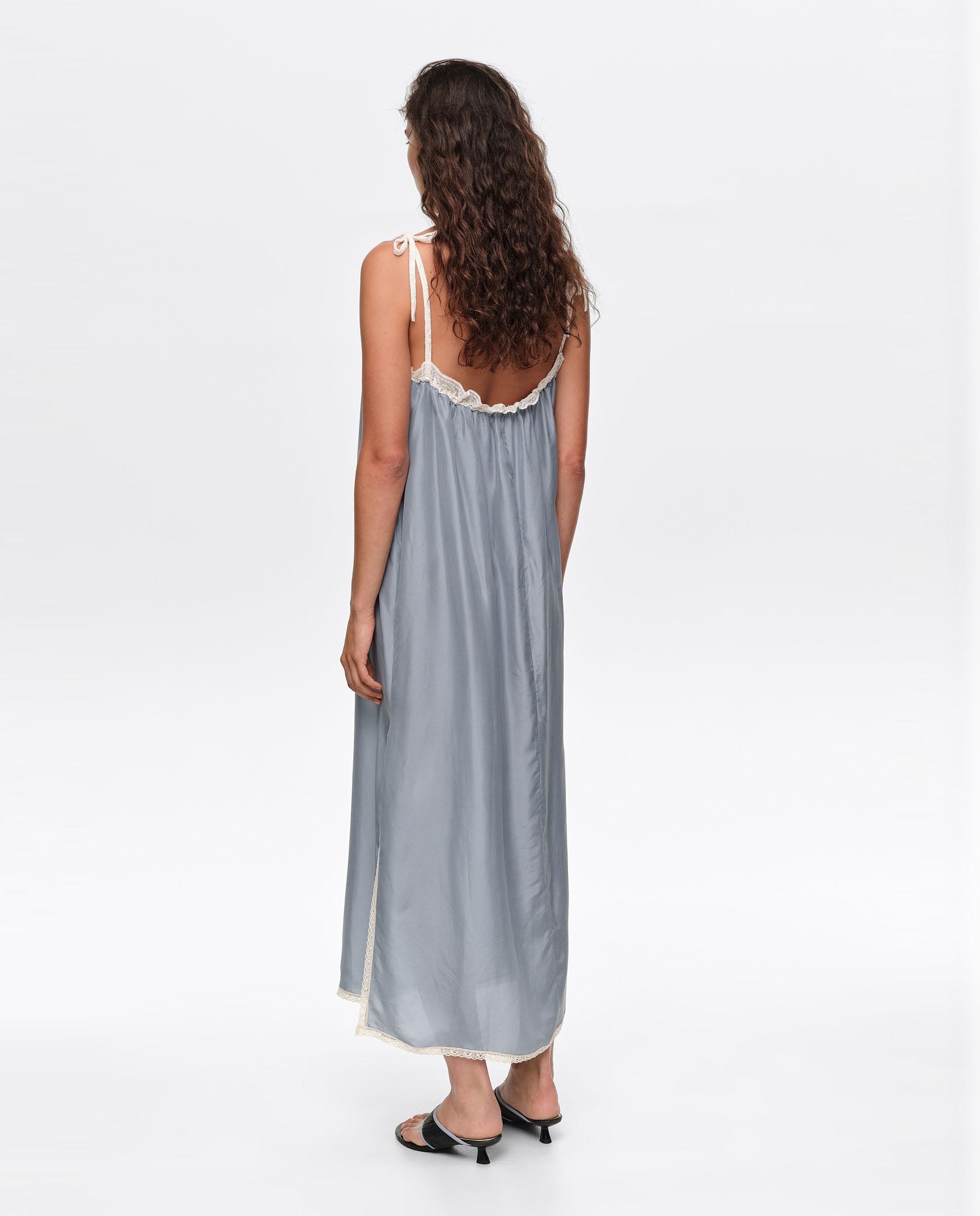 Vestido tirantes encajes seda - Bimba y Lola - Azul claro Azul claro-5