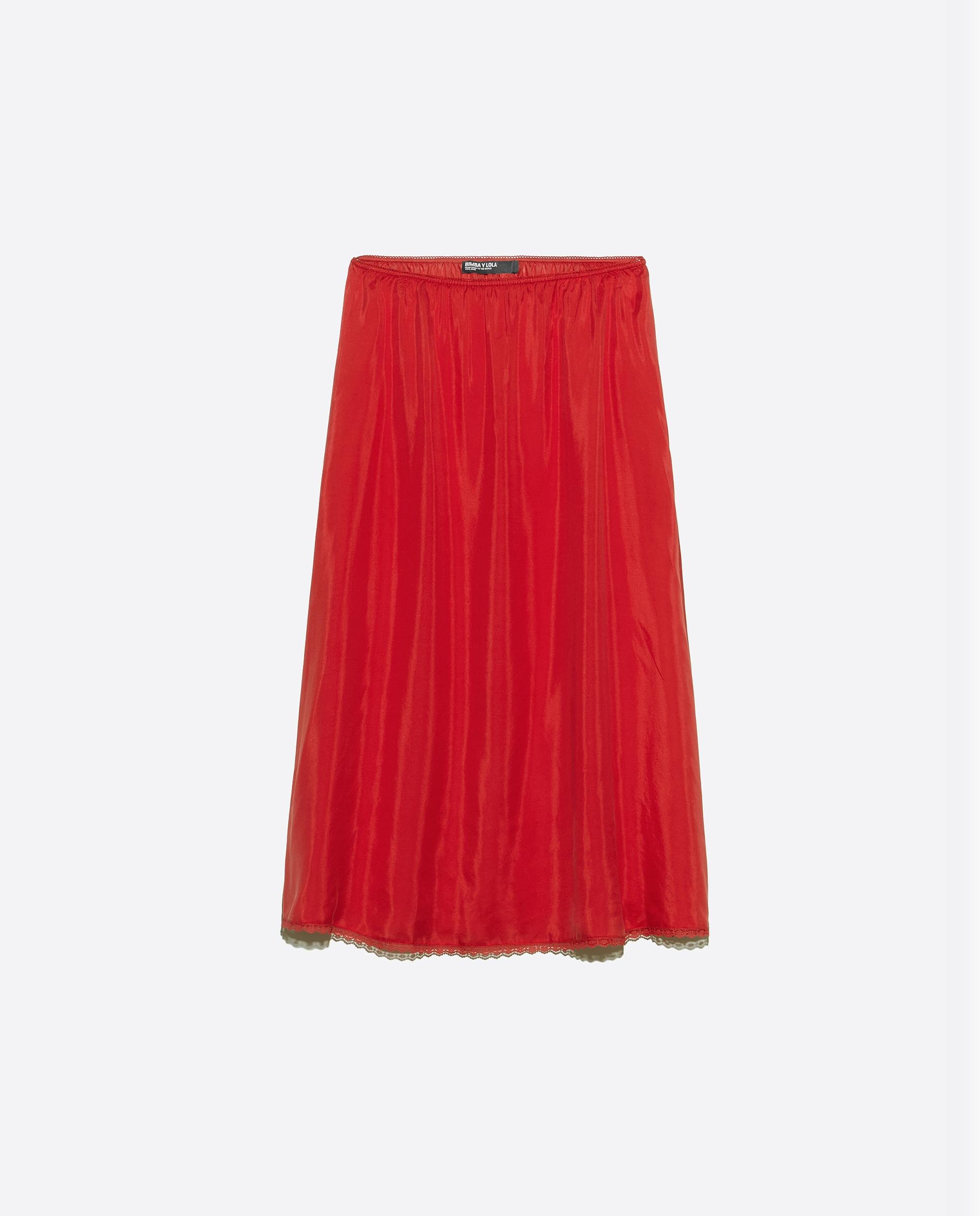 Falda seda lavada midi - Bimba y Lola - Rojo Rojo-7