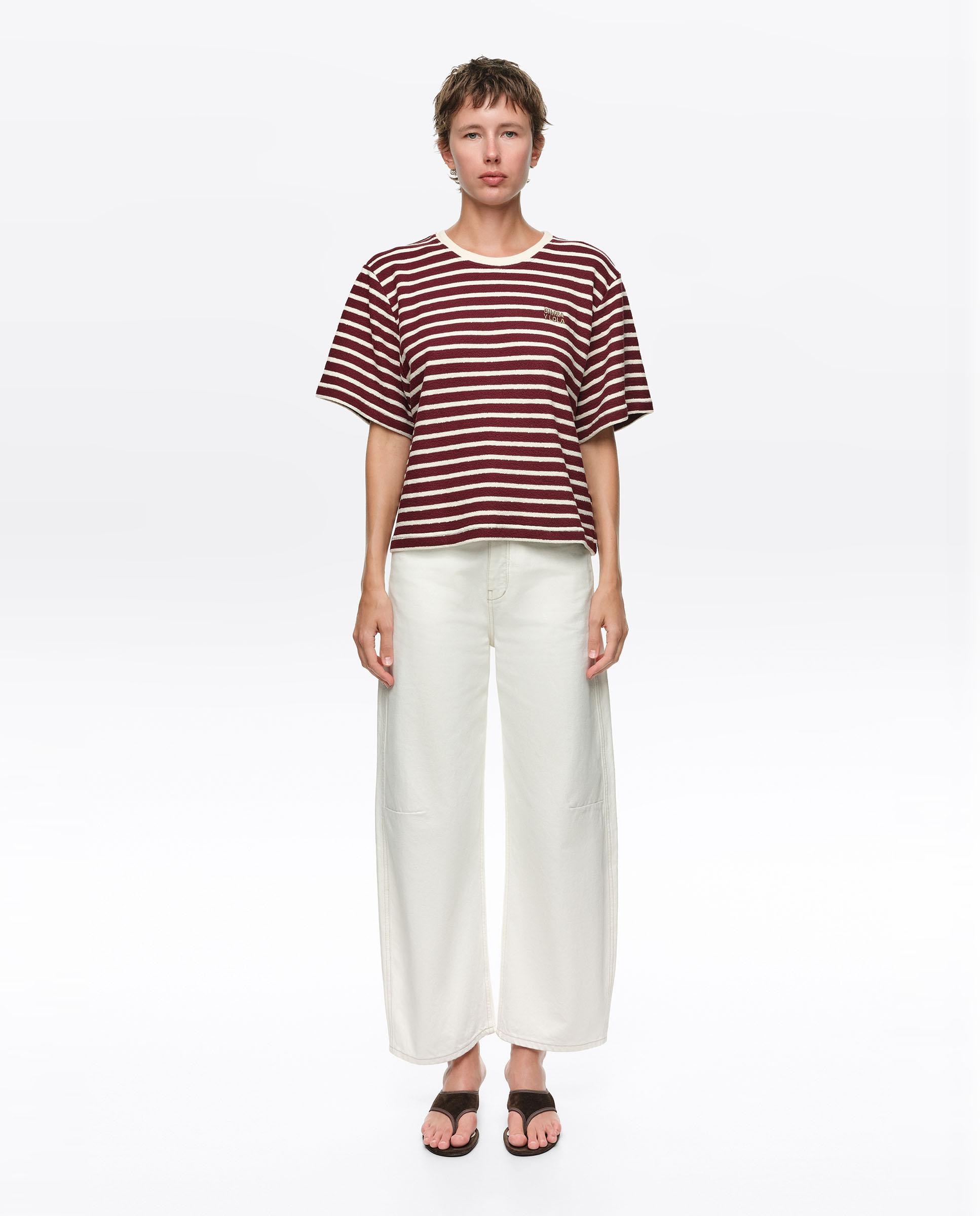 Camiseta de mujer boxy algodón rizado rayas - Bimba y Lola - Burdeos Burdeos-1