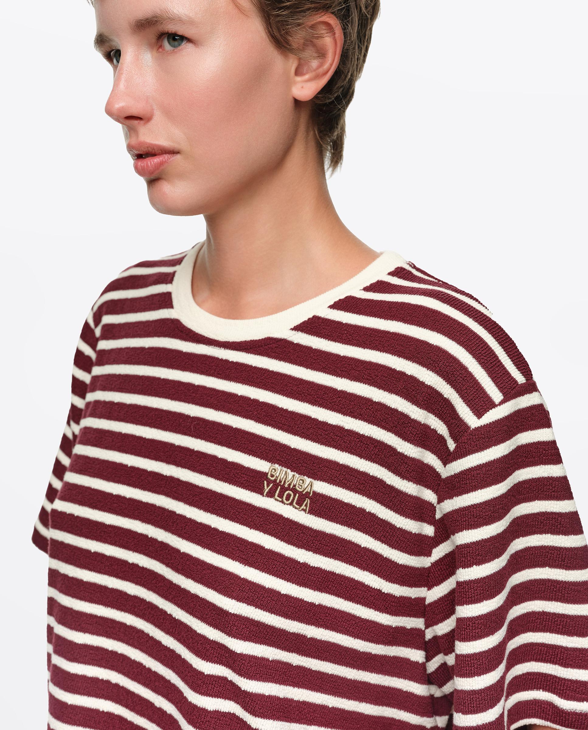 Camiseta de mujer boxy algodón rizado rayas - Bimba y Lola - Burdeos Burdeos-2
