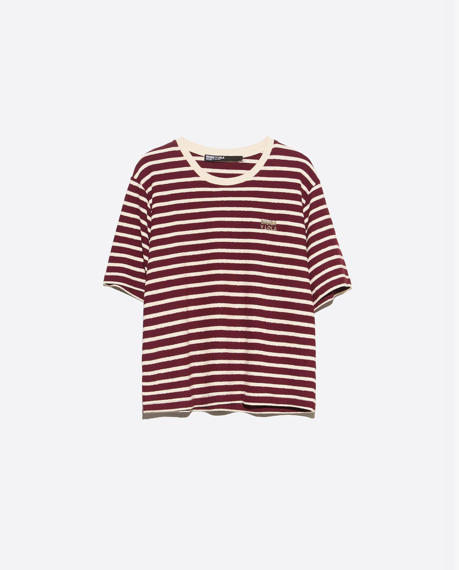 Camiseta de mujer boxy algodón rizado rayas - Bimba y Lola - Burdeos Burdeos-6