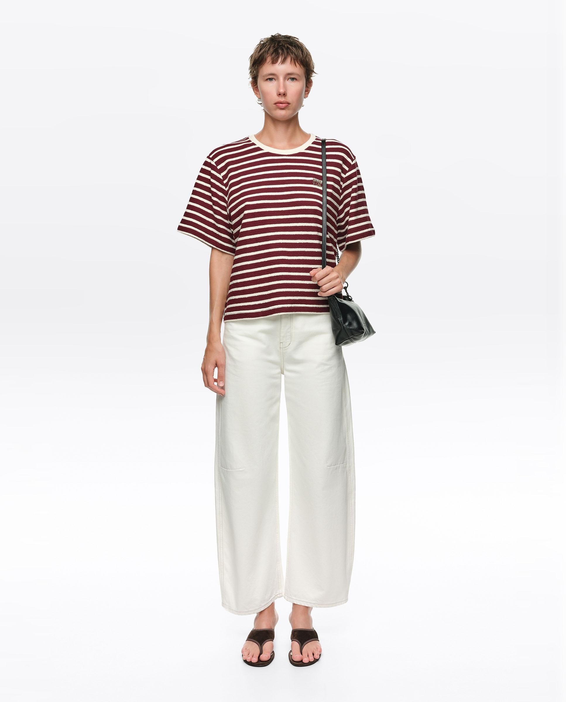 Camiseta de mujer boxy algodón rizado rayas - Bimba y Lola - Burdeos Burdeos-5