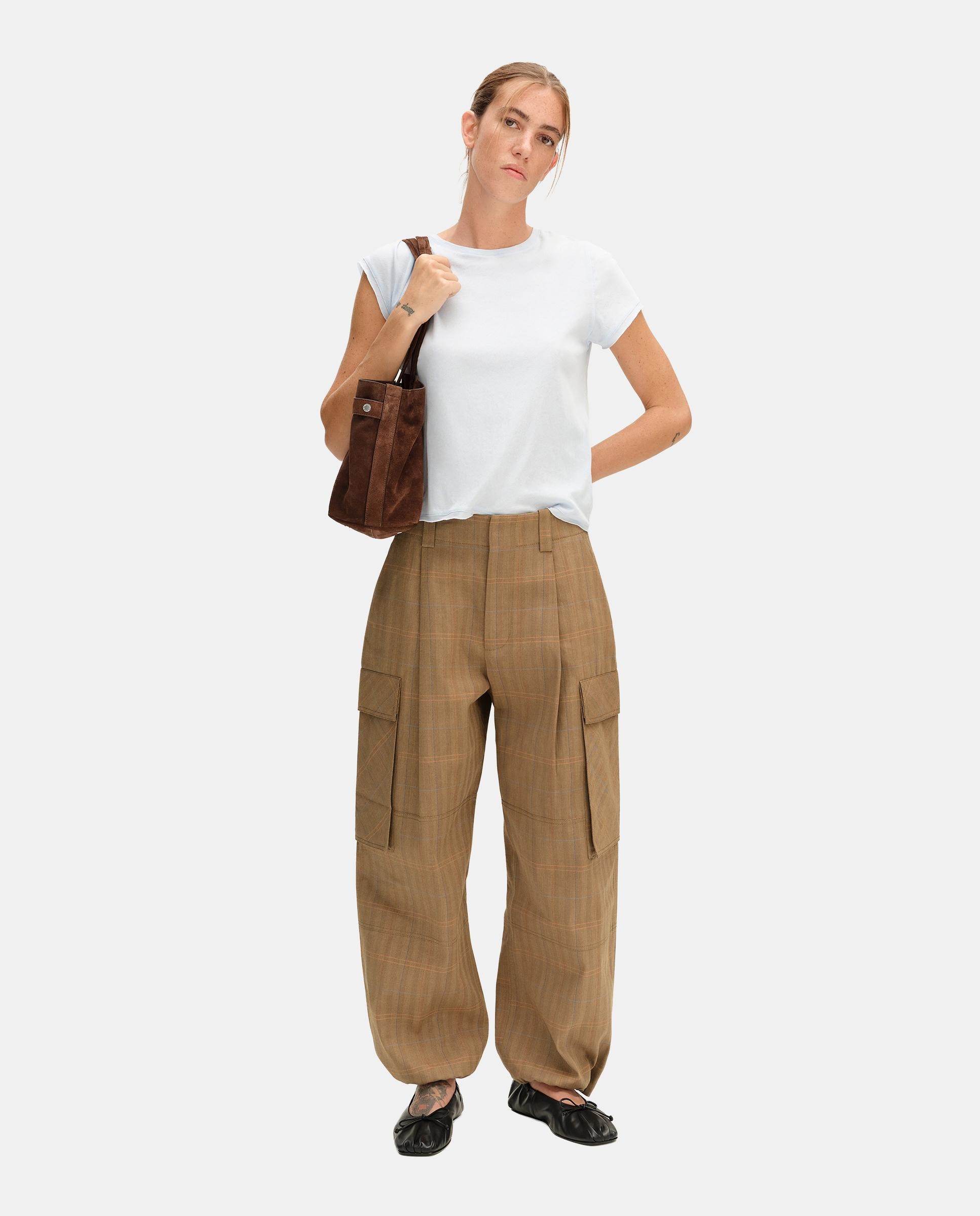 Pantalones anchos de mujer tipo cargo cuadros - Bimba y Lola - Marrón claro Marrón claro-1