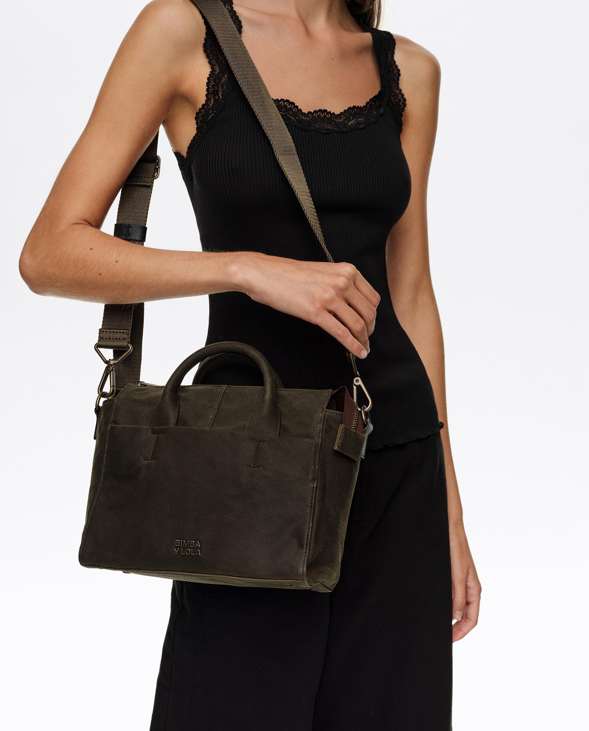 Bolso de mano de mujer bowling mediano algodón - Bimba y Lola - Kaki Kaki-2