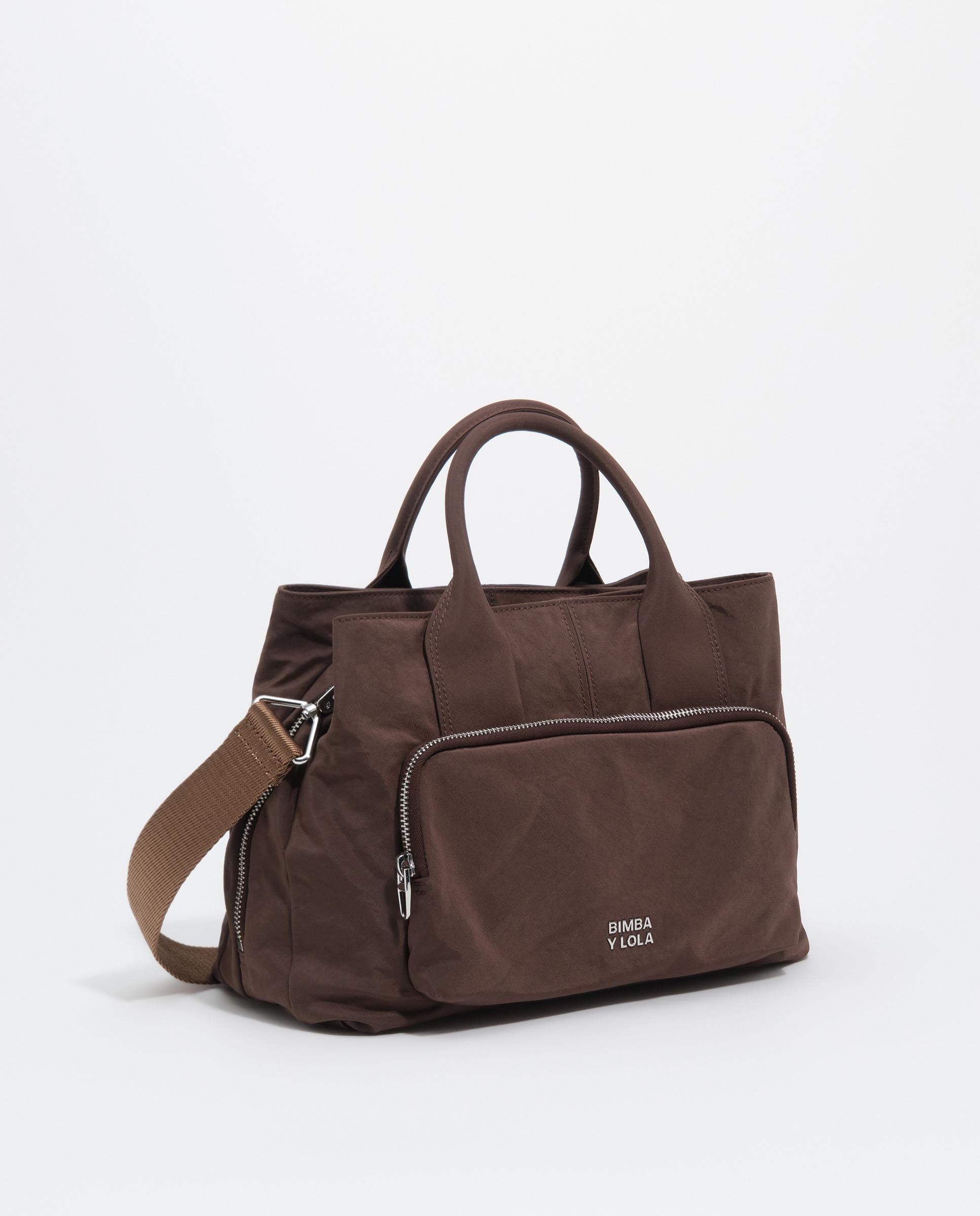 Imagen 3 de Bolso de mano grande en nylon con cierre cremallera - Bimba y Lola - Marrón Marrón