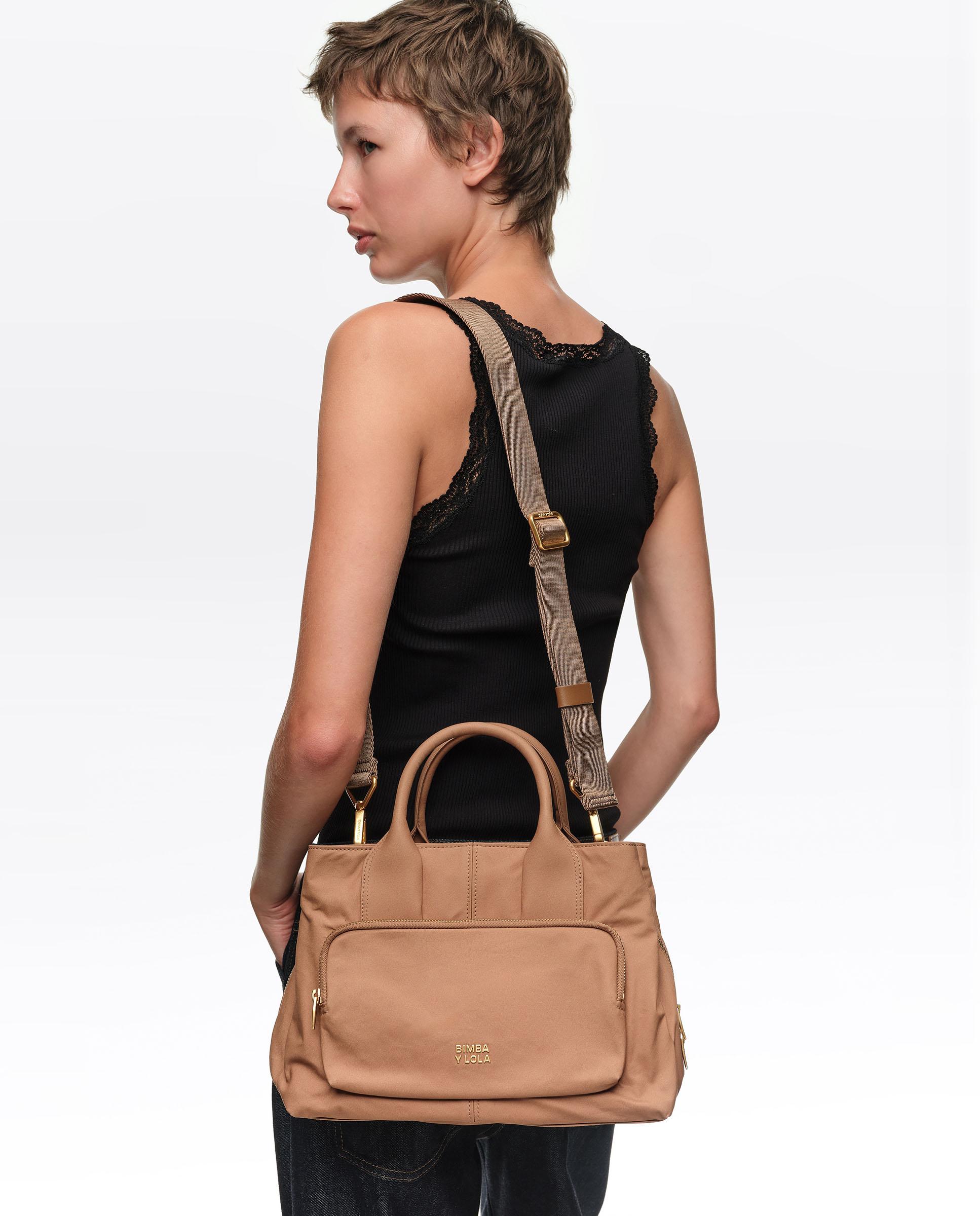 Bolso de mano grande de algodón con acabados metálicos - Bimba y Lola - Marrón Marrón-2