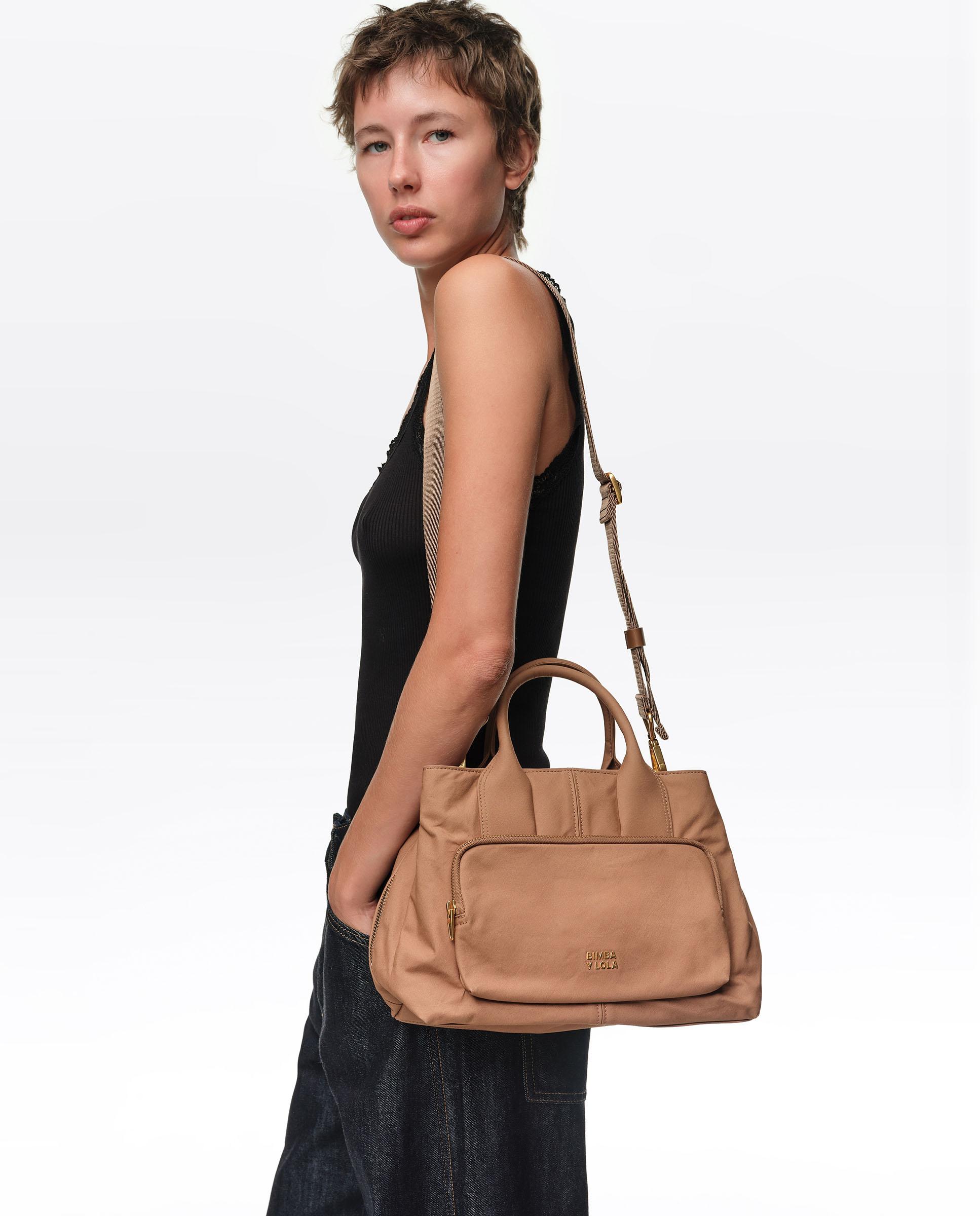 Bolso de mano grande de algodón con acabados metálicos - Bimba y Lola - Marrón Marrón-3