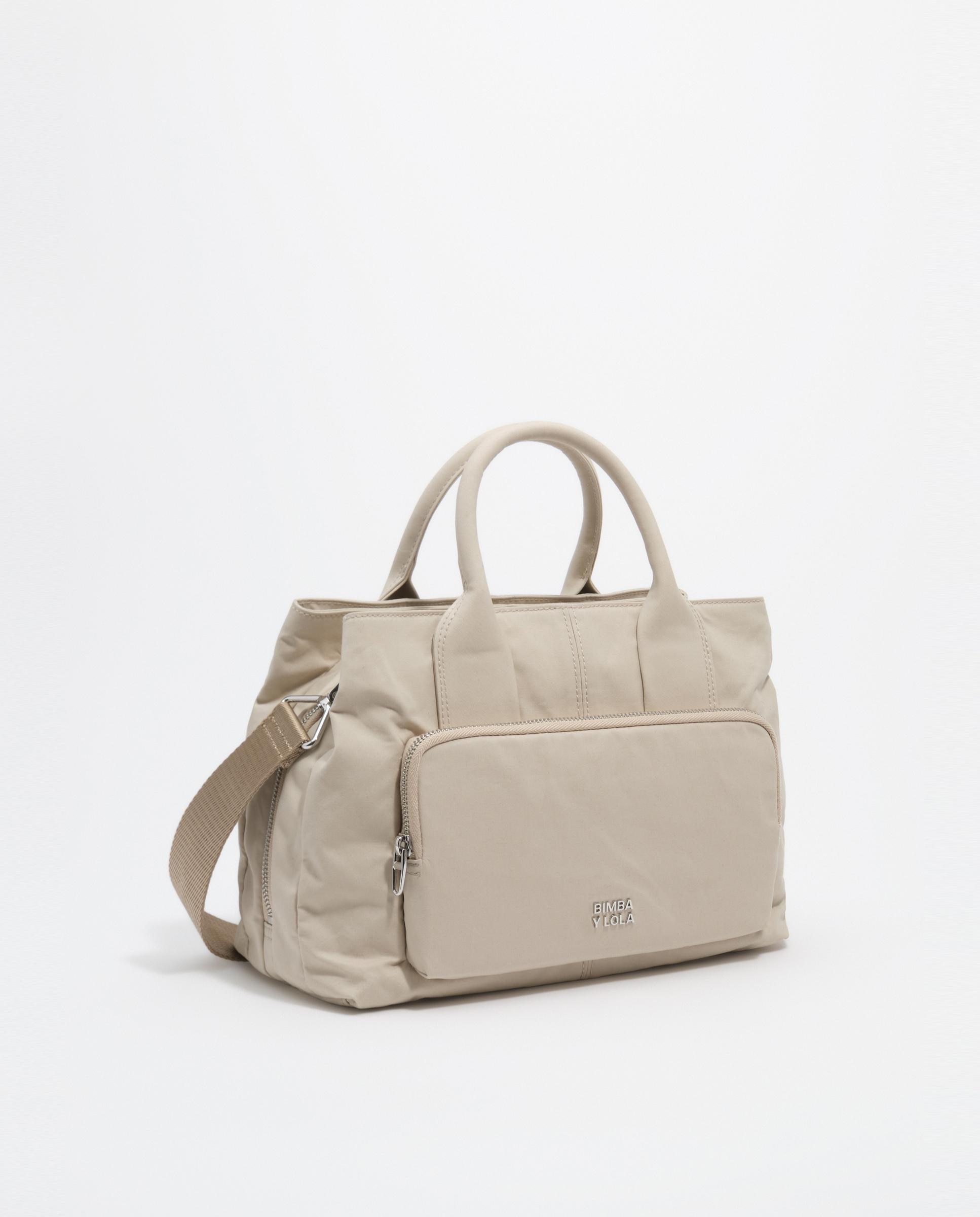 Bolso de mano grande de algodón con acabados metálicos - Bimba y Lola - Gris Piedra Gris Piedra-1