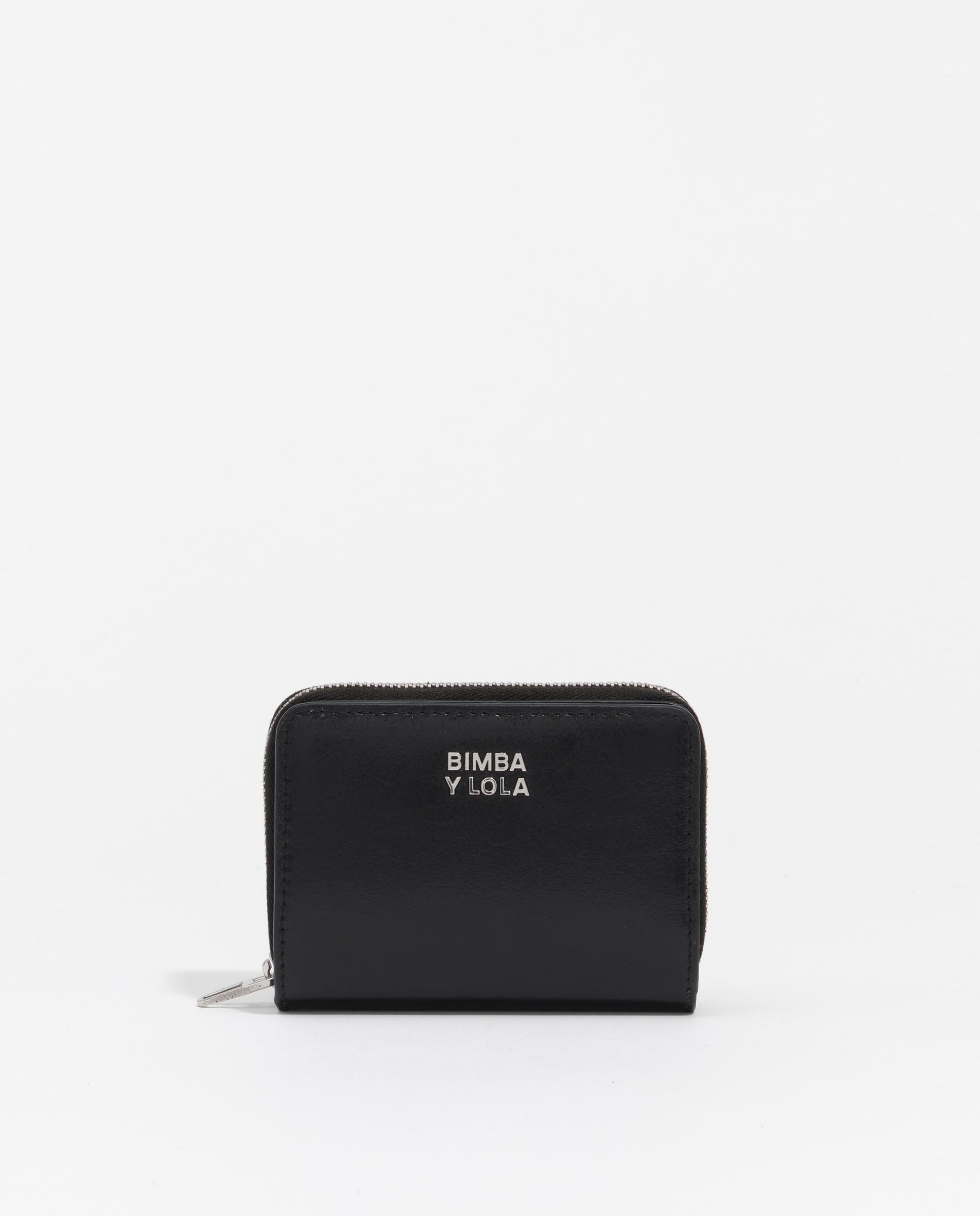 Imagen 0 de Cartera de mujer rígida de piel con acabados metálicos Negro