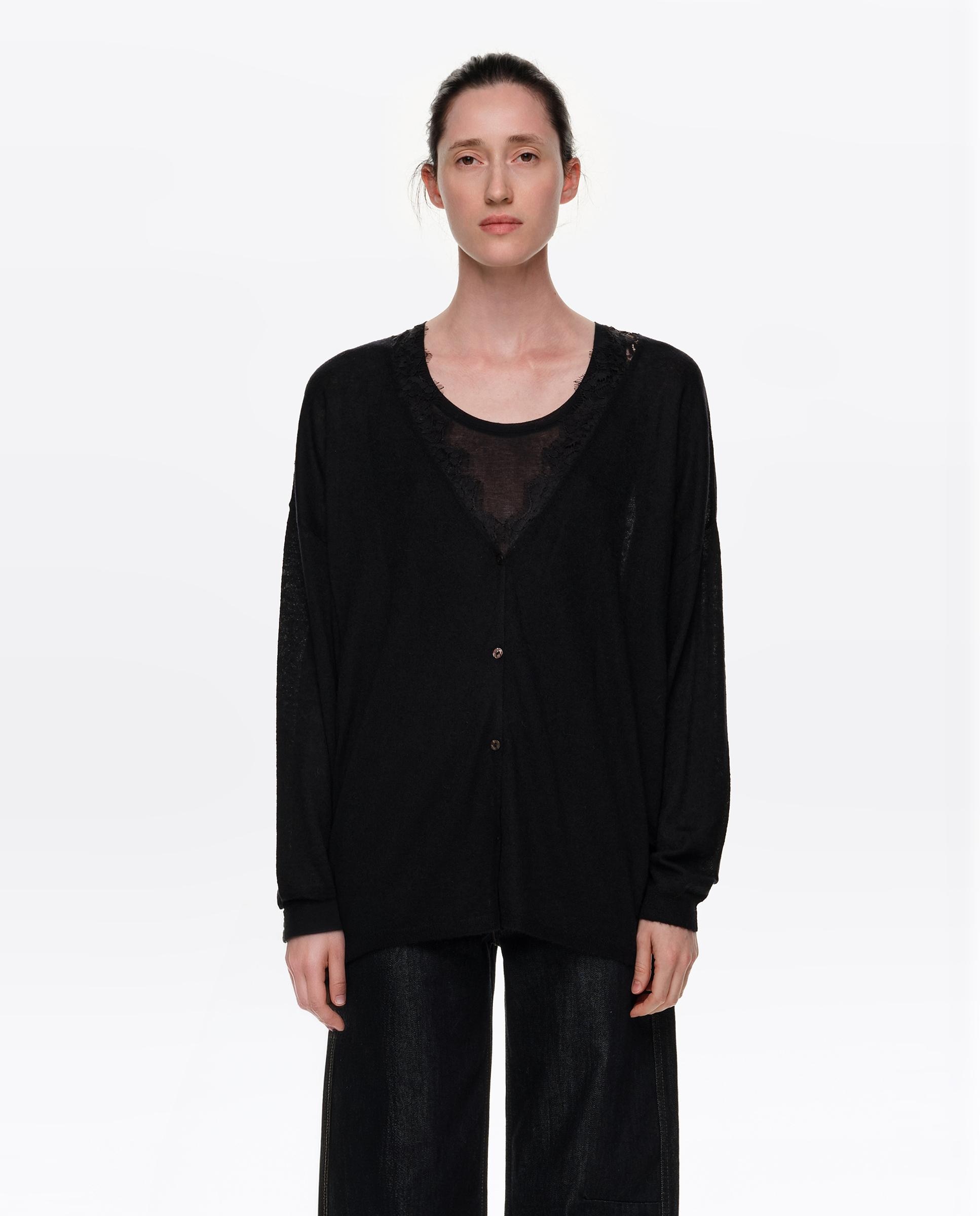 Cárdigan de mujer largo lana encajes - Bimba y Lola - Negro Negro-1