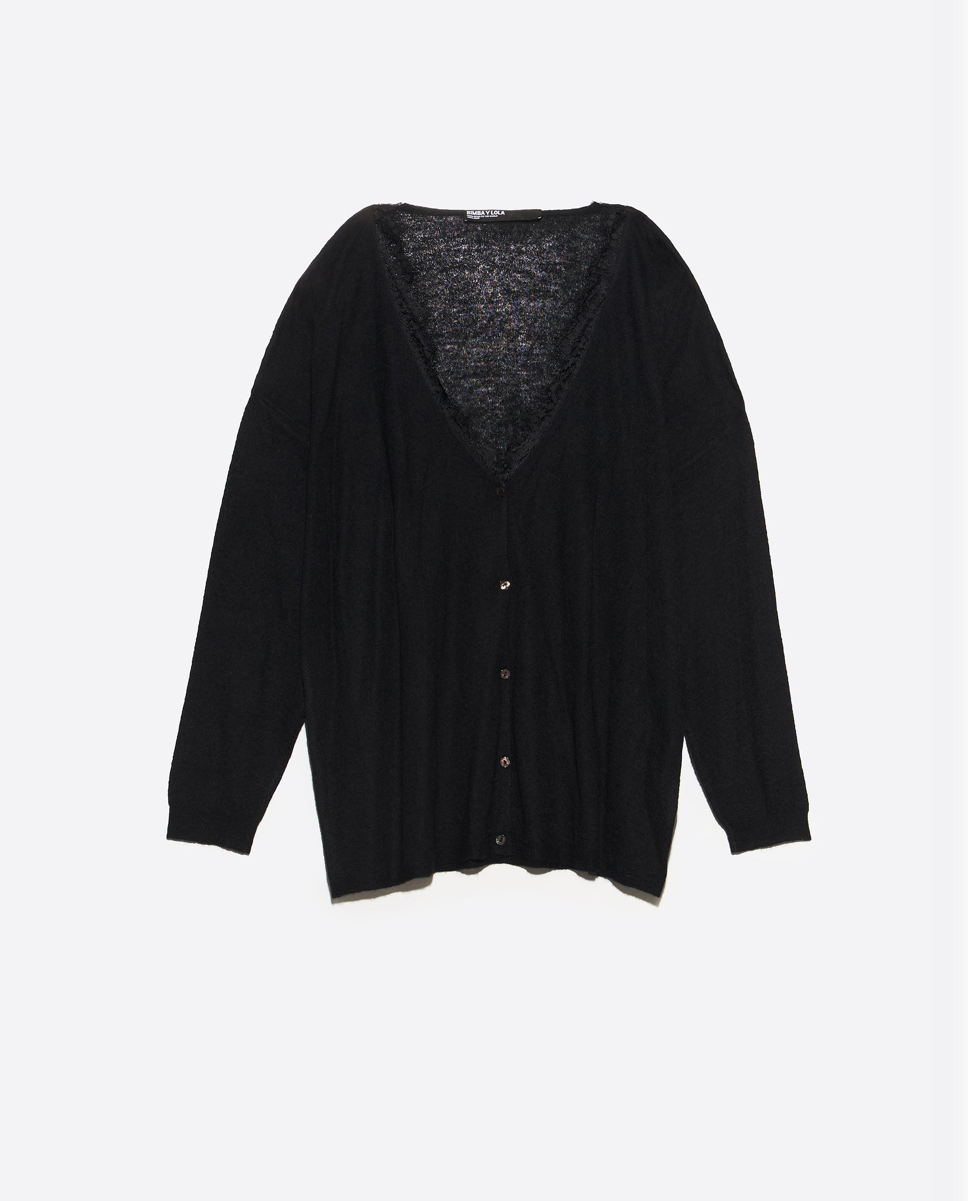 Cárdigan de mujer largo lana encajes - Bimba y Lola - Negro Negro-6