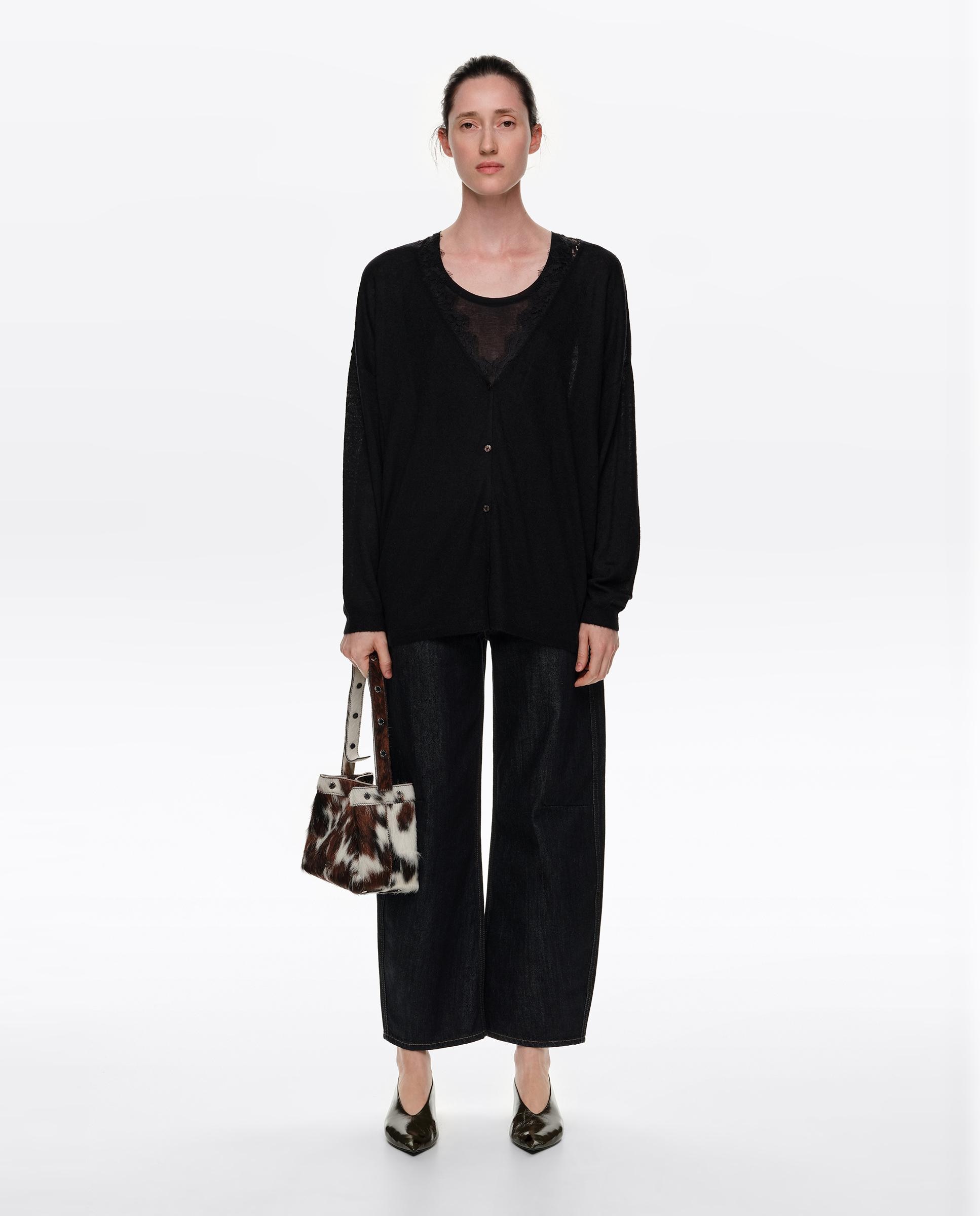 Cárdigan de mujer largo lana encajes - Bimba y Lola - Negro Negro-5