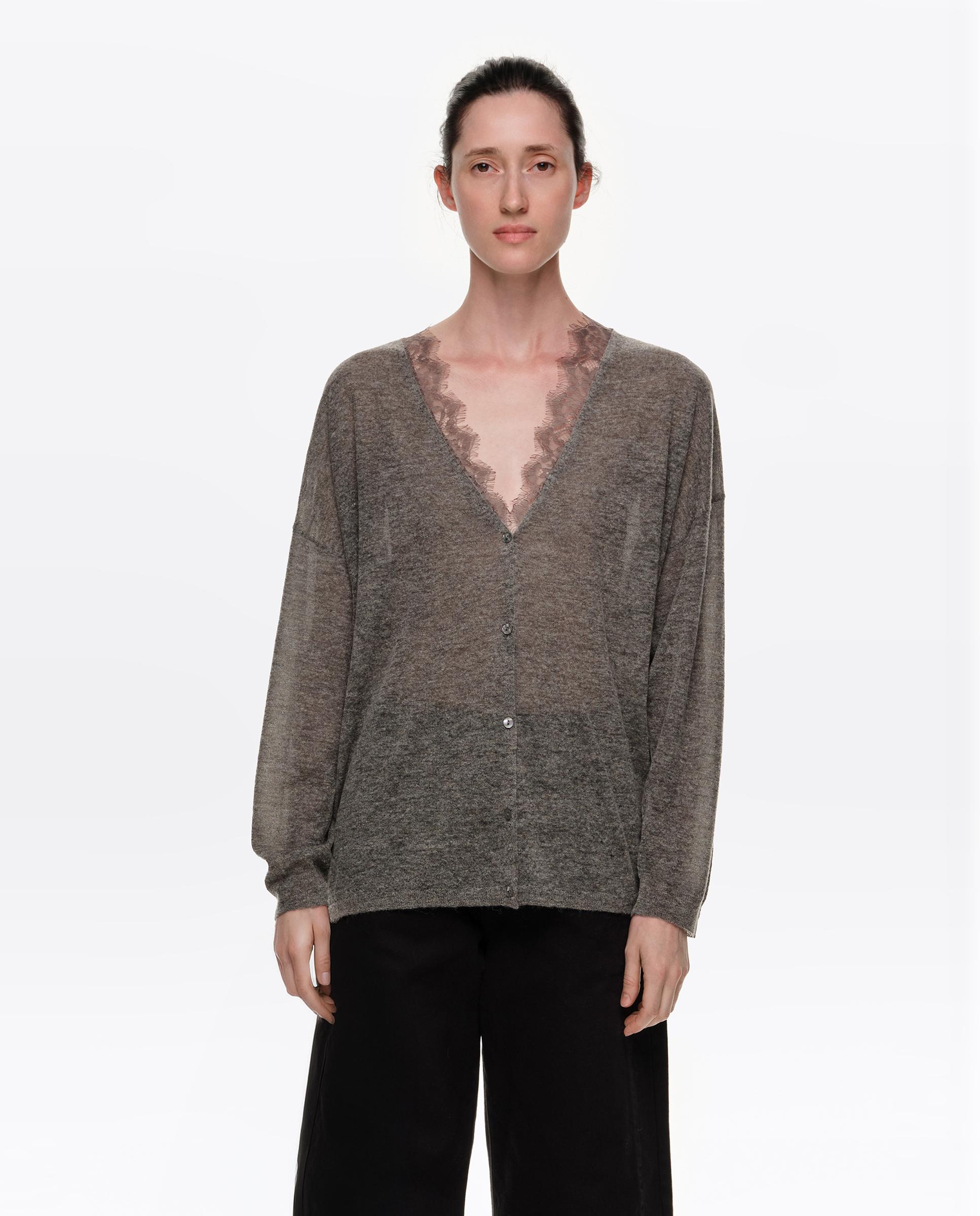 Cárdigan de mujer largo lana encajes - Bimba y Lola - Gris Gris-1