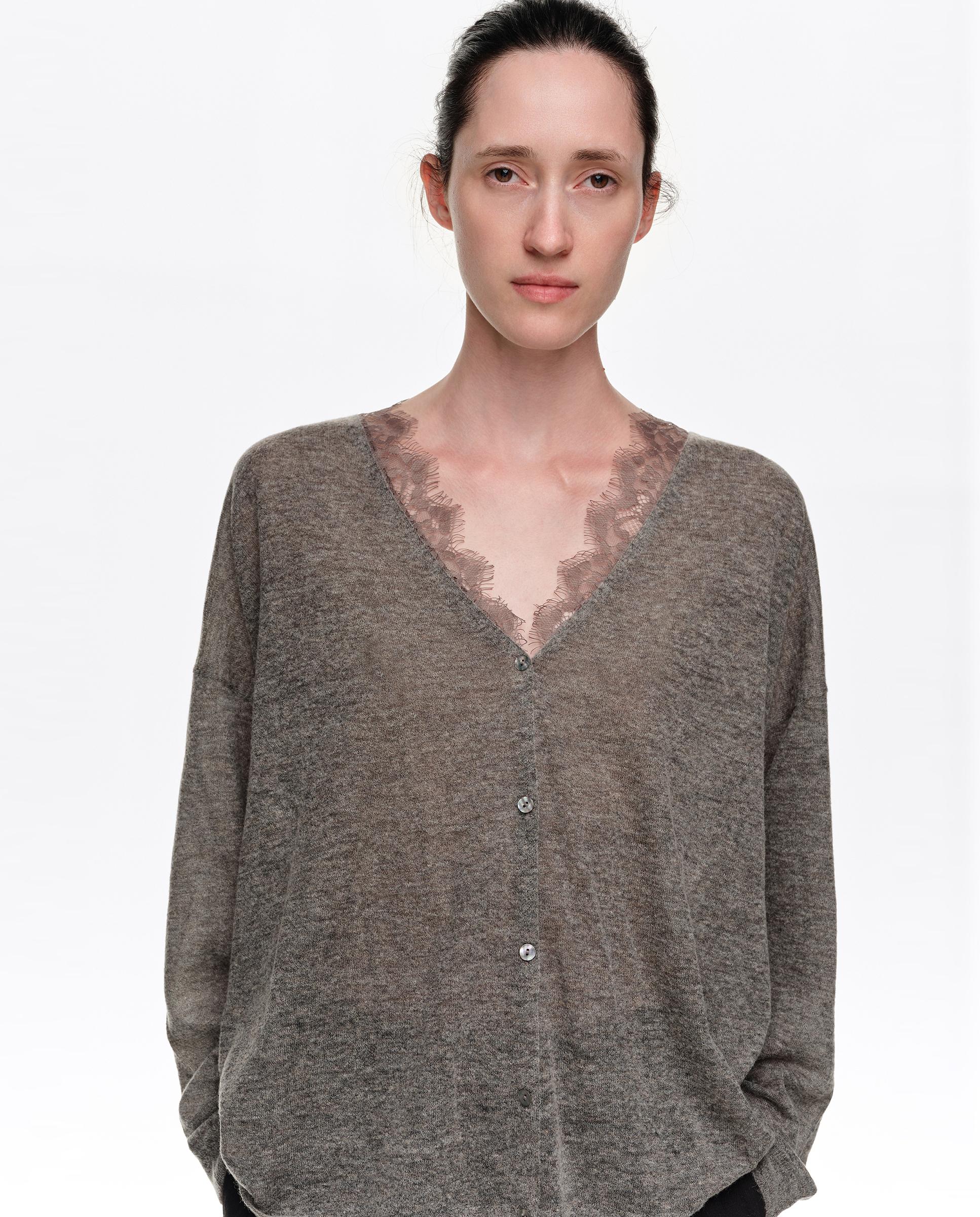 Cárdigan de mujer largo lana encajes - Bimba y Lola - Gris Gris-2