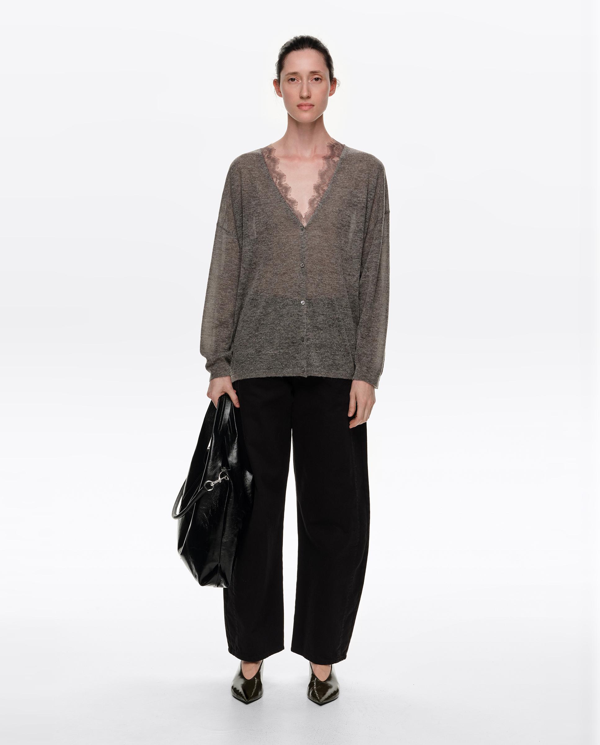 Cárdigan de mujer largo lana encajes - Bimba y Lola - Gris Gris-5