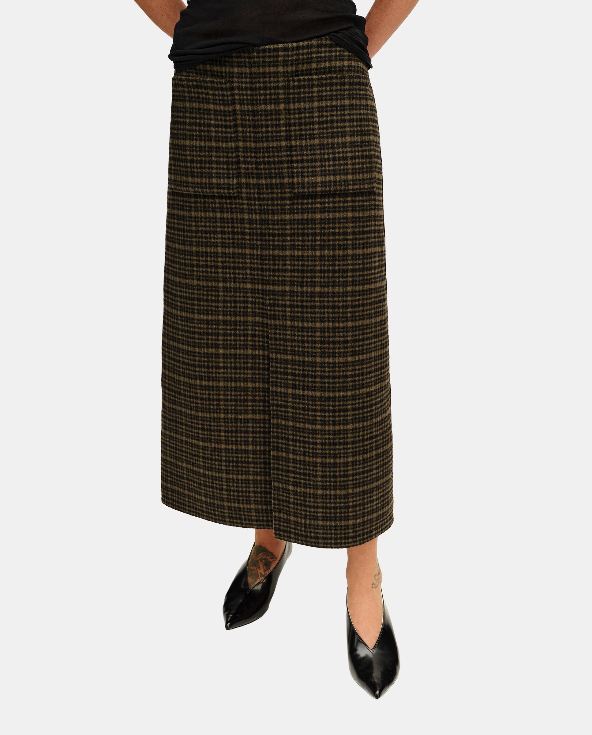 Falda midi doble faz lavada cuadros - Bimba y Lola - Kaki Kaki-2