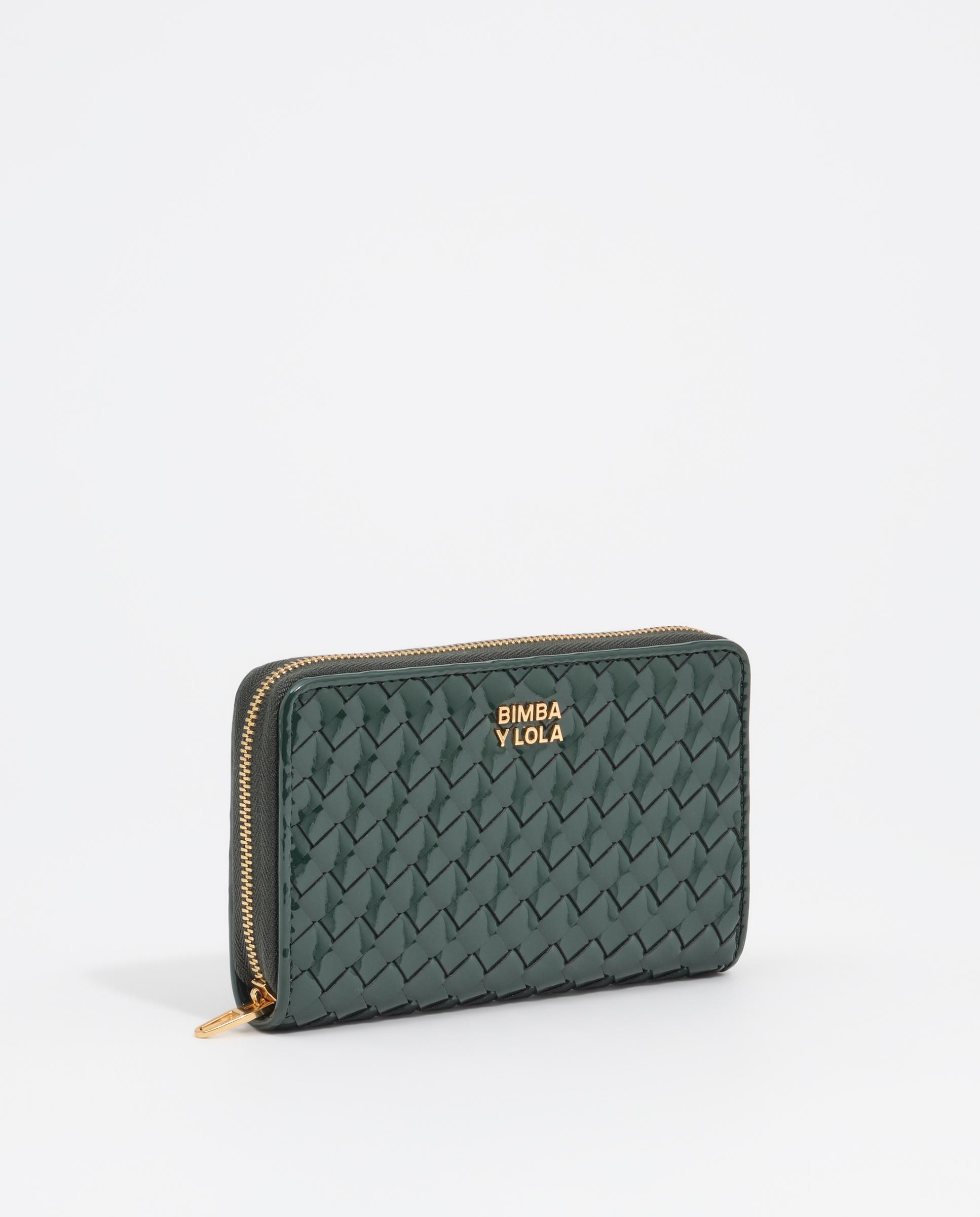 Billetera de mujer cremallera mediana trenzada - Bimba y Lola - Verde oscuro Verde oscuro-3