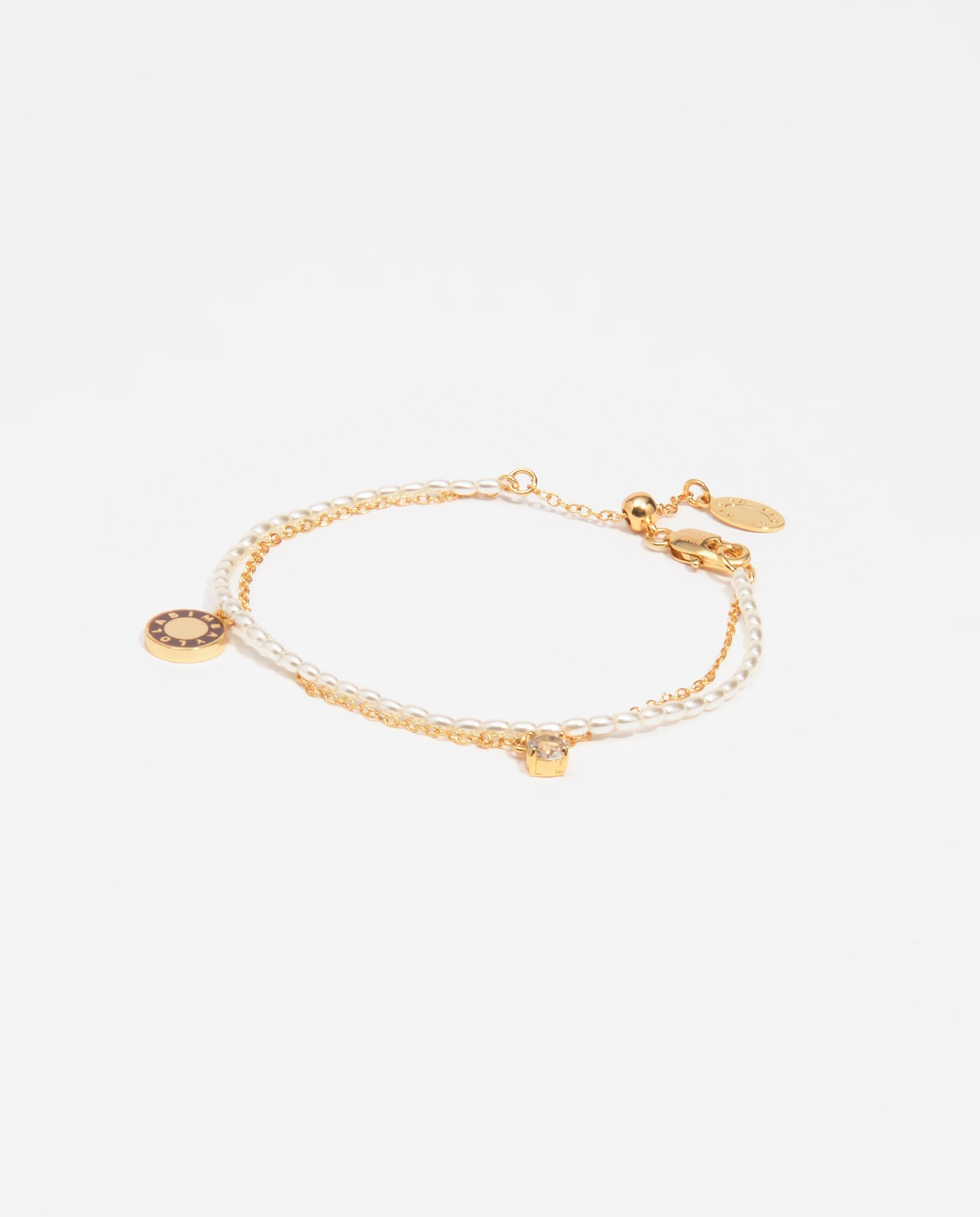 Imagen 0 de Pulsera doble cadena perla logo Dorado