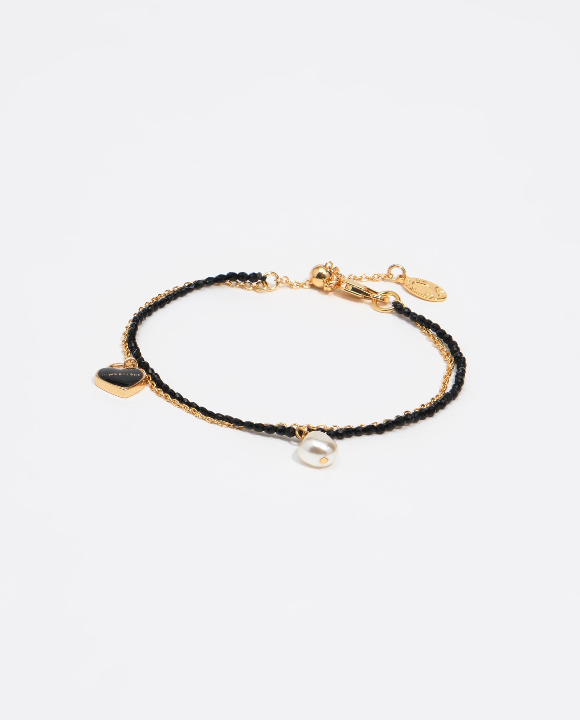 Imagen 0 de Pulsera doble cadena corazón logo Dorado