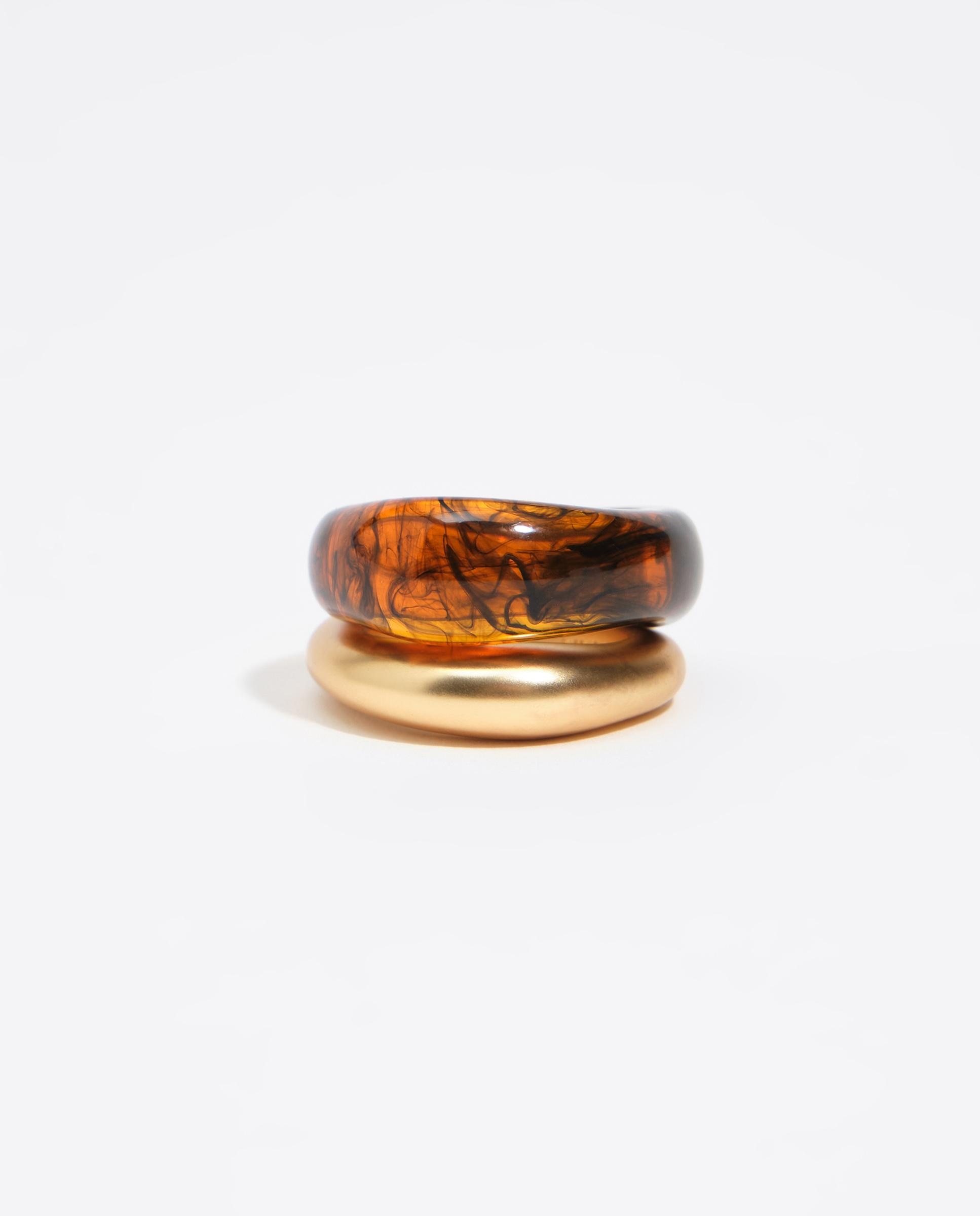 Set de 2 anillos resina efecto ámbar - Bimba y Lola - Marrón Marrón-3